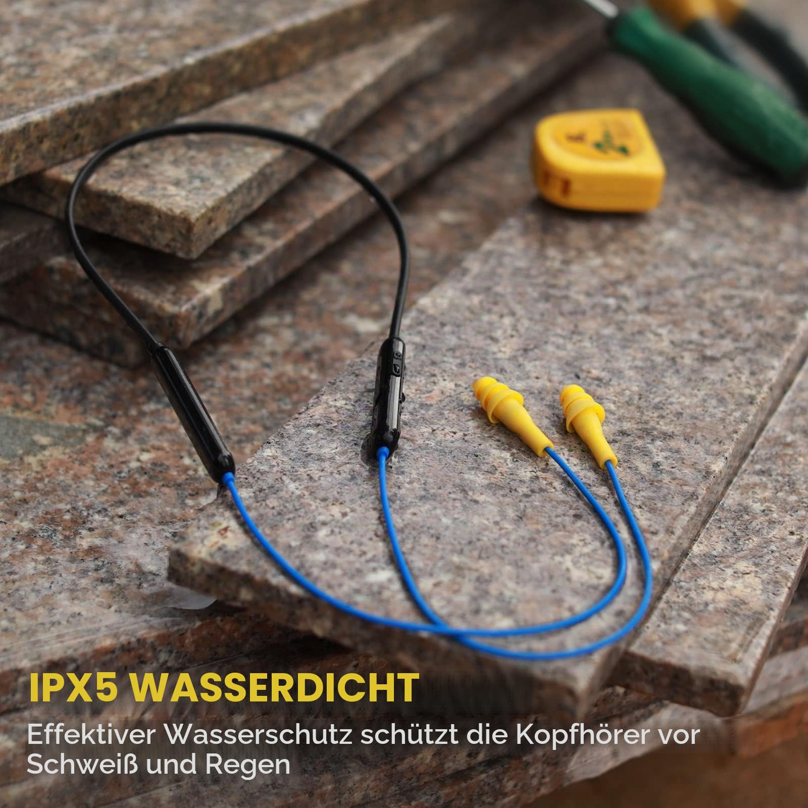 Bluetooth-Ohrstöpsel-Kopfhörer, Nackenbügel, Bluetooth-Ohrstöpsel, kabellos, 28 dB Geräuschreduzierung, In-Ear-Kopfhörer, isolierende Ohrhörer mit Mikrofon, IPX5 wasserdicht, 16 Stunden