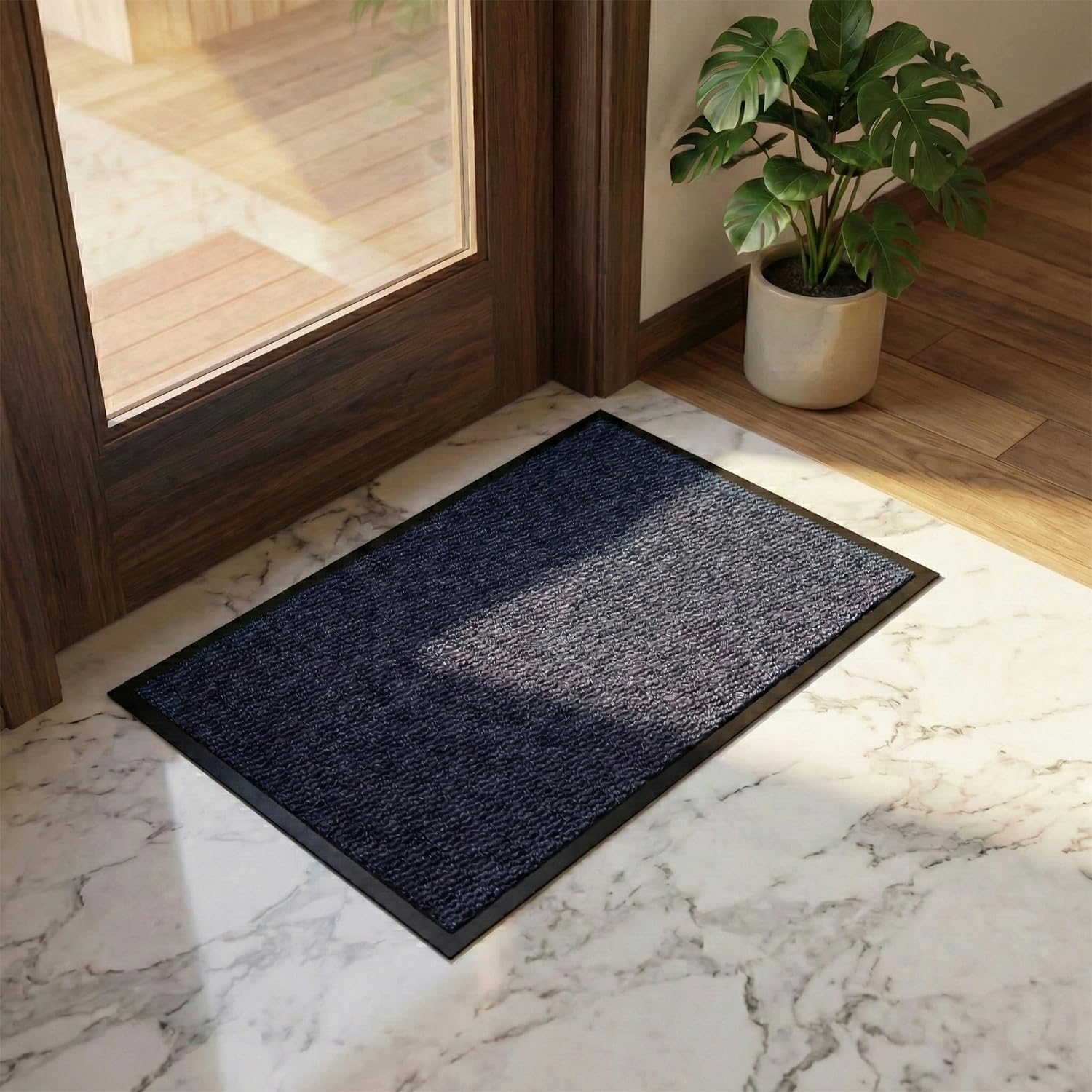 Fit Even Sunny Indoor & Outdoor Doormat – Washable Heavy Duty Welcome Mat for Outside & Inside Floors, Non-Slip Rubber Backed Mats for Entrance, Garden, Patio & Kitchen (Grey, 60x90 cm)