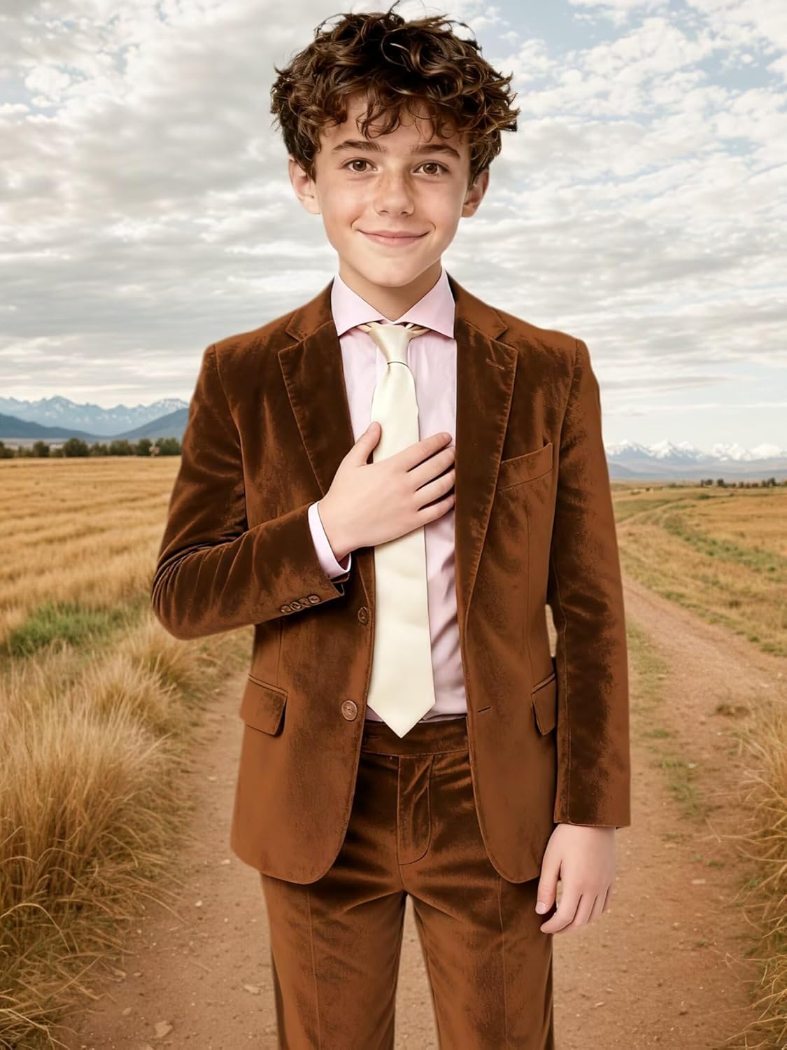 Boys Velvet Suit 2 Pieces Kids Formal Slim Fit Velvet Tuxedo Suits Set for Dinner Party Wedding Prom Outfits 2-16Y