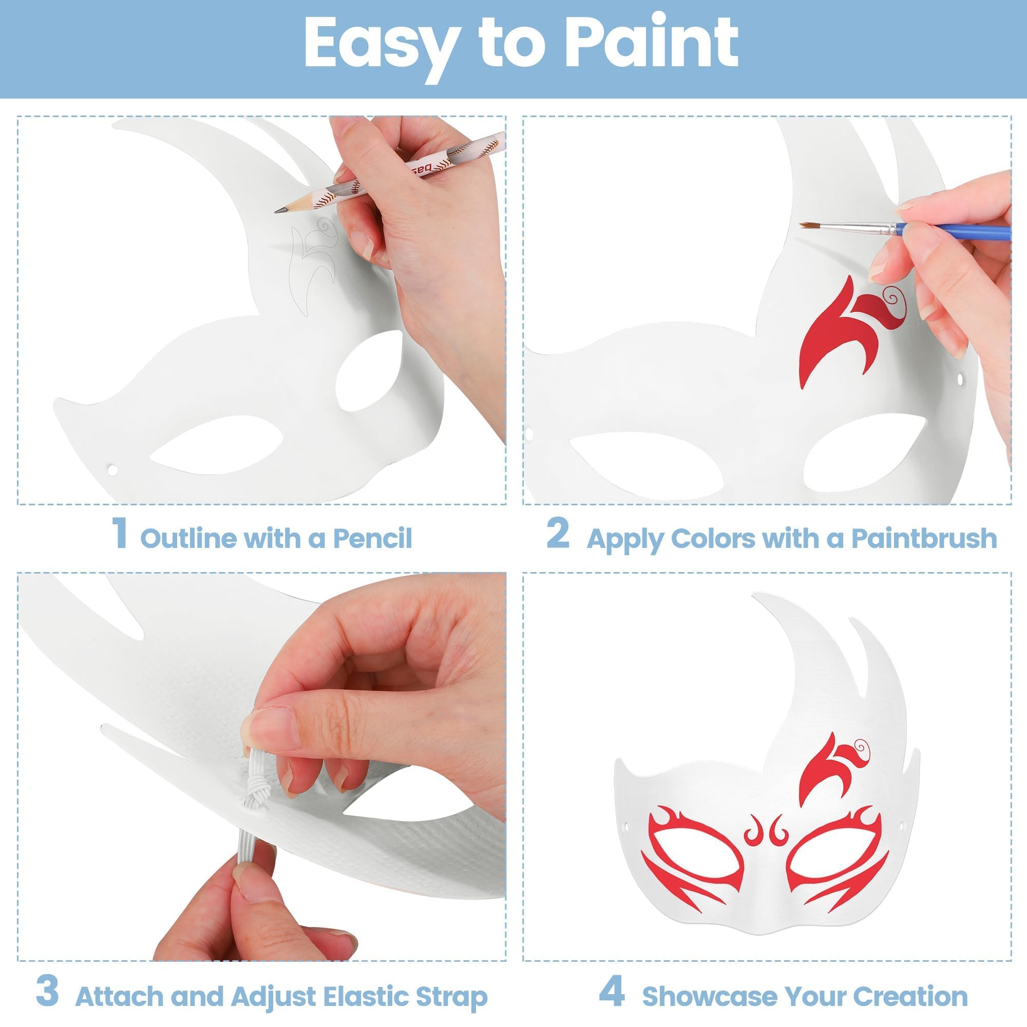 40 maschere di carta bianca per fai da te, mezza faccia, dipinte a mano, per graffiti, con pennelli acrilici, per feste di Halloween, carnevale, cosplay, feste