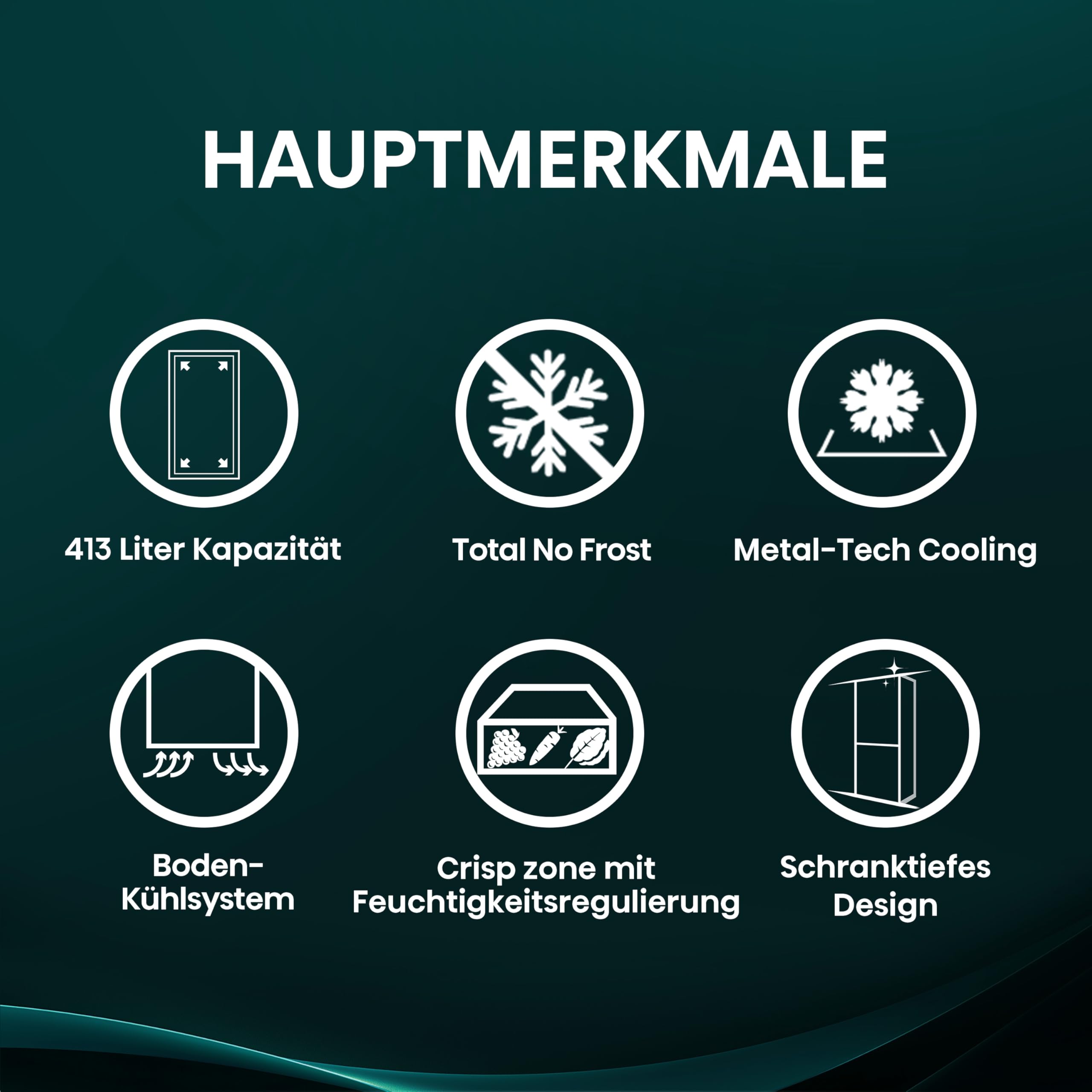 Hisense RB5P410SACC Kühl-Gefrierkombination/Boden-Kühlsystem/Moisture Fresh Crisper/Metal-Tech Cooling/0°C Fresh Box/Big Volume/410L(178+78)/Advanced/BxHxT: 59 – Bild 3
