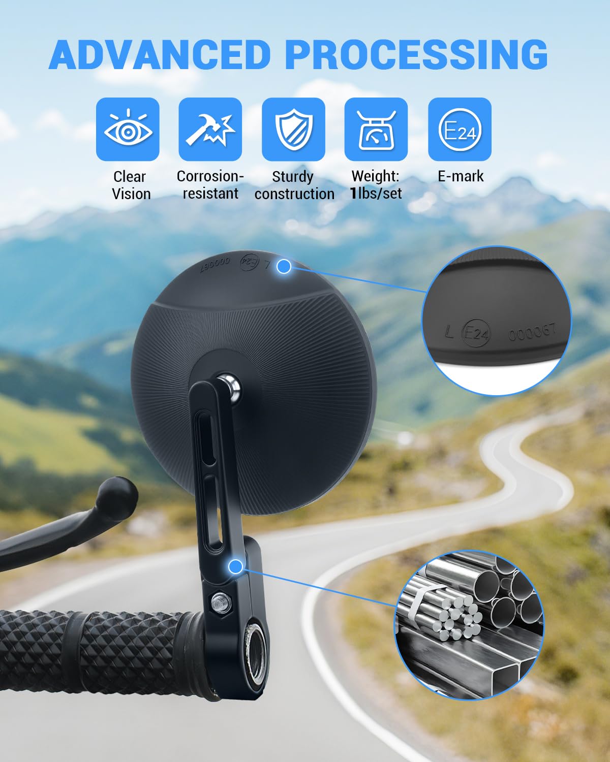 SUPAREE Specchietti Moto Universali specchietti moto manubrio omologati specchietti moto pieghevoli Adatto a Manubri con Diametri di 22 mm e 25,4 mm per Scooter Cruiser