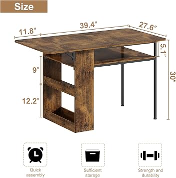 GILLAS Folding Dining Table with Storage Shelves, Extendable Kitchen Table for 4-6 People,Bar Table Kitchen Table ,Space Saving Dining Table for Kitchen, Dining Room, Living Room