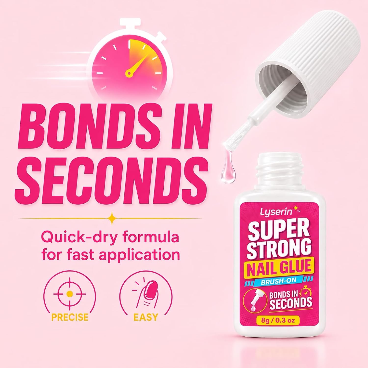 Super Strong Brush-On Liquid Nail Glue for Press-On Nails, 8 ml