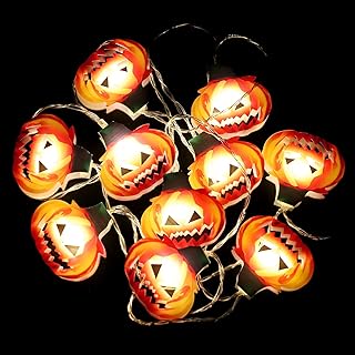 Guirlande lumineuse citrouille d'Halloween,Guirlande lumineusecitrouille Guirlande lumineuse Halloween Guirlande lumineuse à piles pour décoration de fête d'Halloween Jardin extérieur intérieur(10LED)