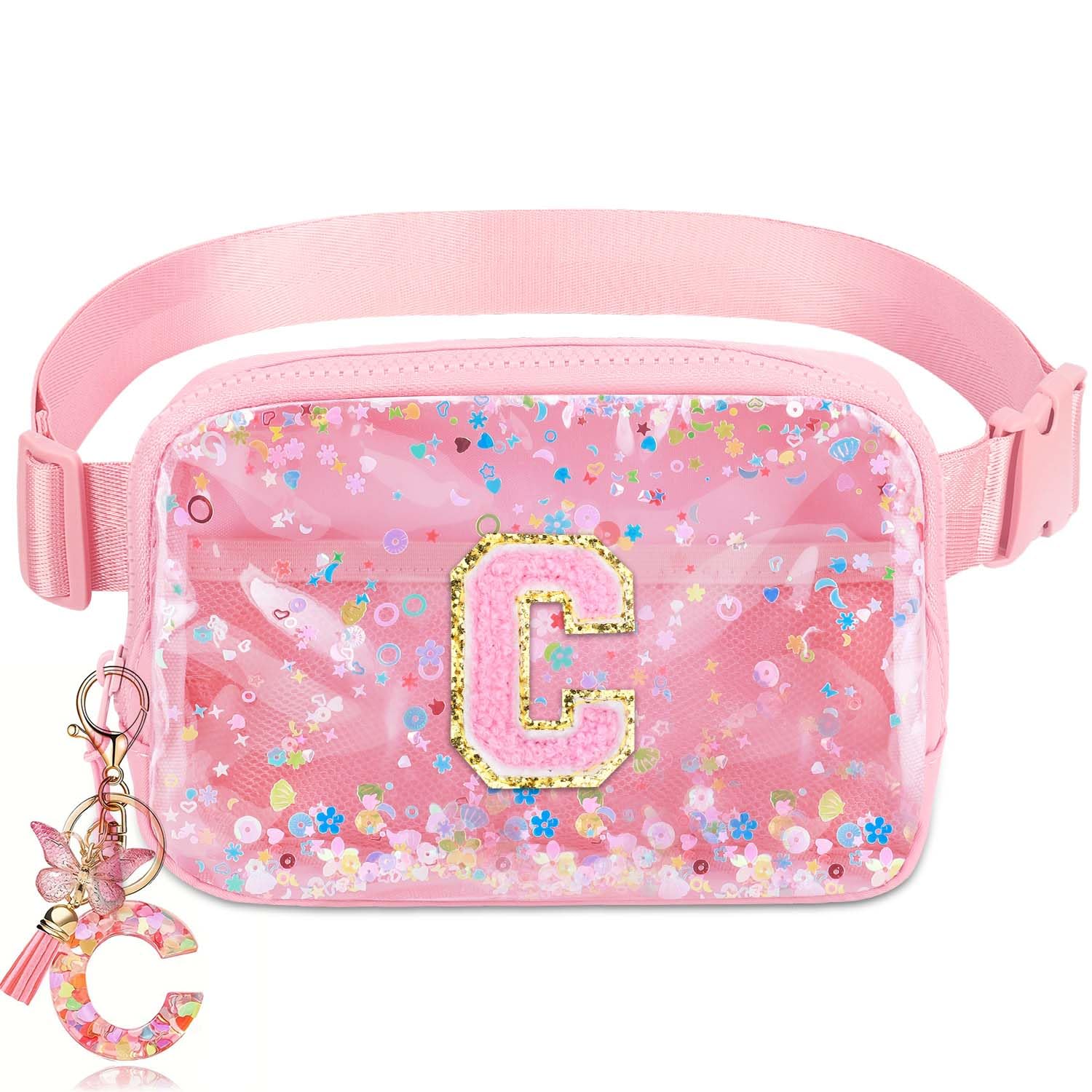Initial Fanny Pack for Girls - Belt Bag for Teens Kid Teen Girl Kid Birthday Gift Pink C