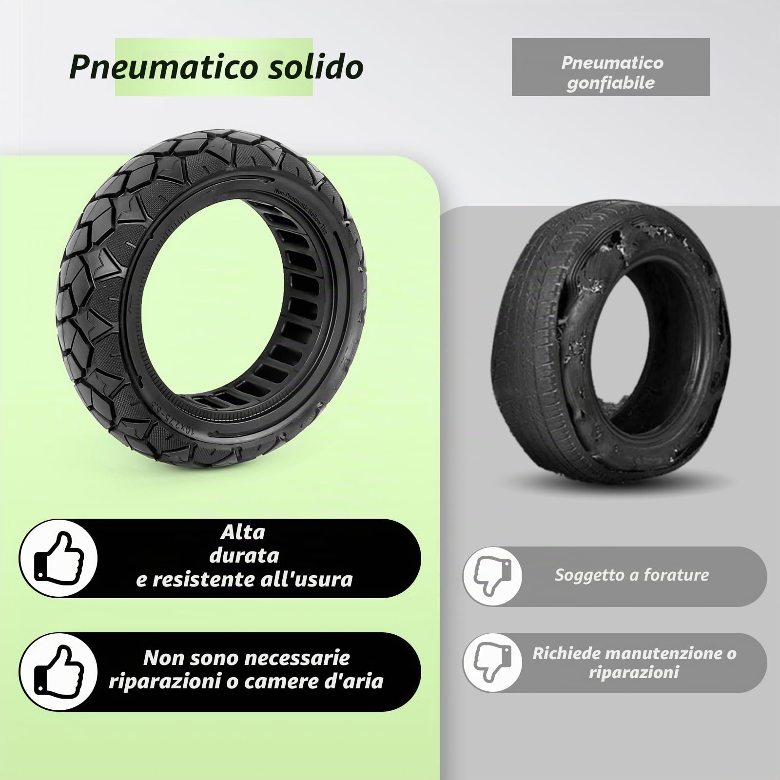 2x Pneumatici Pieni 10" 10x2,75-6.5, Ricambio Monopattino | Compatibili con Hiboy Max3, Dualtron 3, KuKirin G3 e Speedway 5, gomme antiforatura senza manutenzione