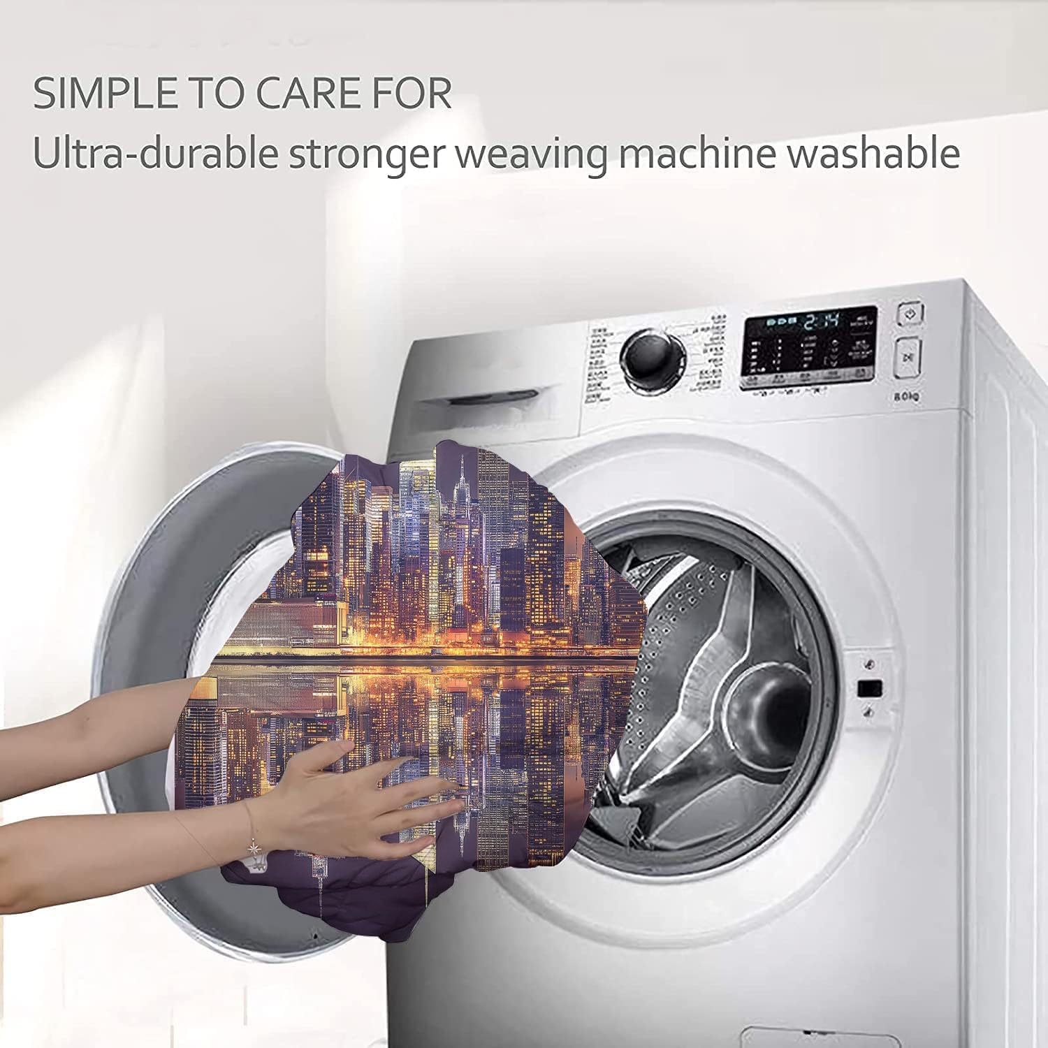 3D New York Architecture Comforter Set Queen Size Bedding Set New York City Night Scene All Season Down Comforter Printed Quilted with 2 Pillow Shams for Kids, Teens, Adults 90 x 90in Purple