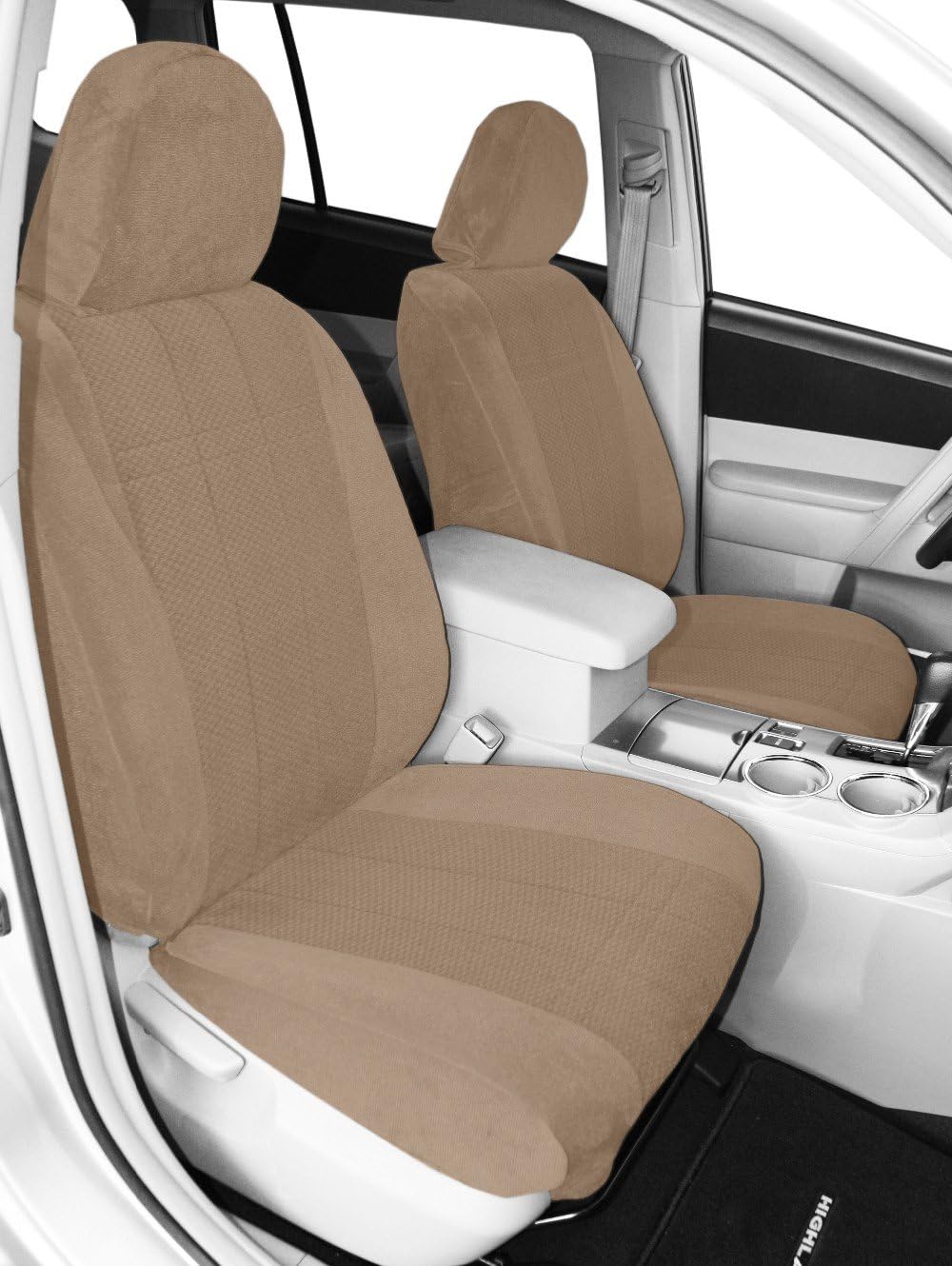 CalTrend Front Buckets Seats, O.E. Velour Seat Covers for 2004-2009 Toyota Prius Beige Beige Monarch Insert with Classic Trim