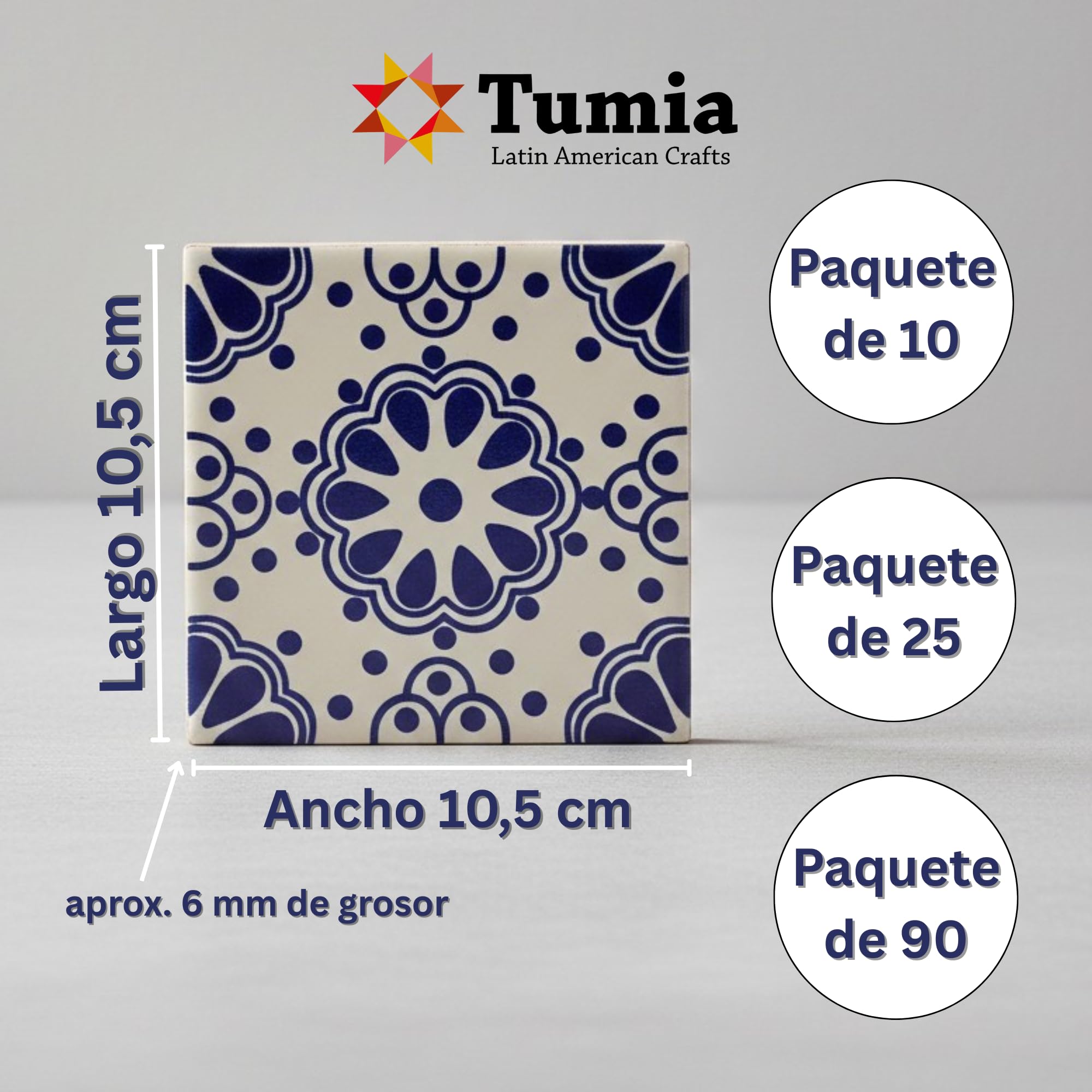 Tumia LAC Azulejos Mexicanos Artesanales de Talavera de 10.5cm
