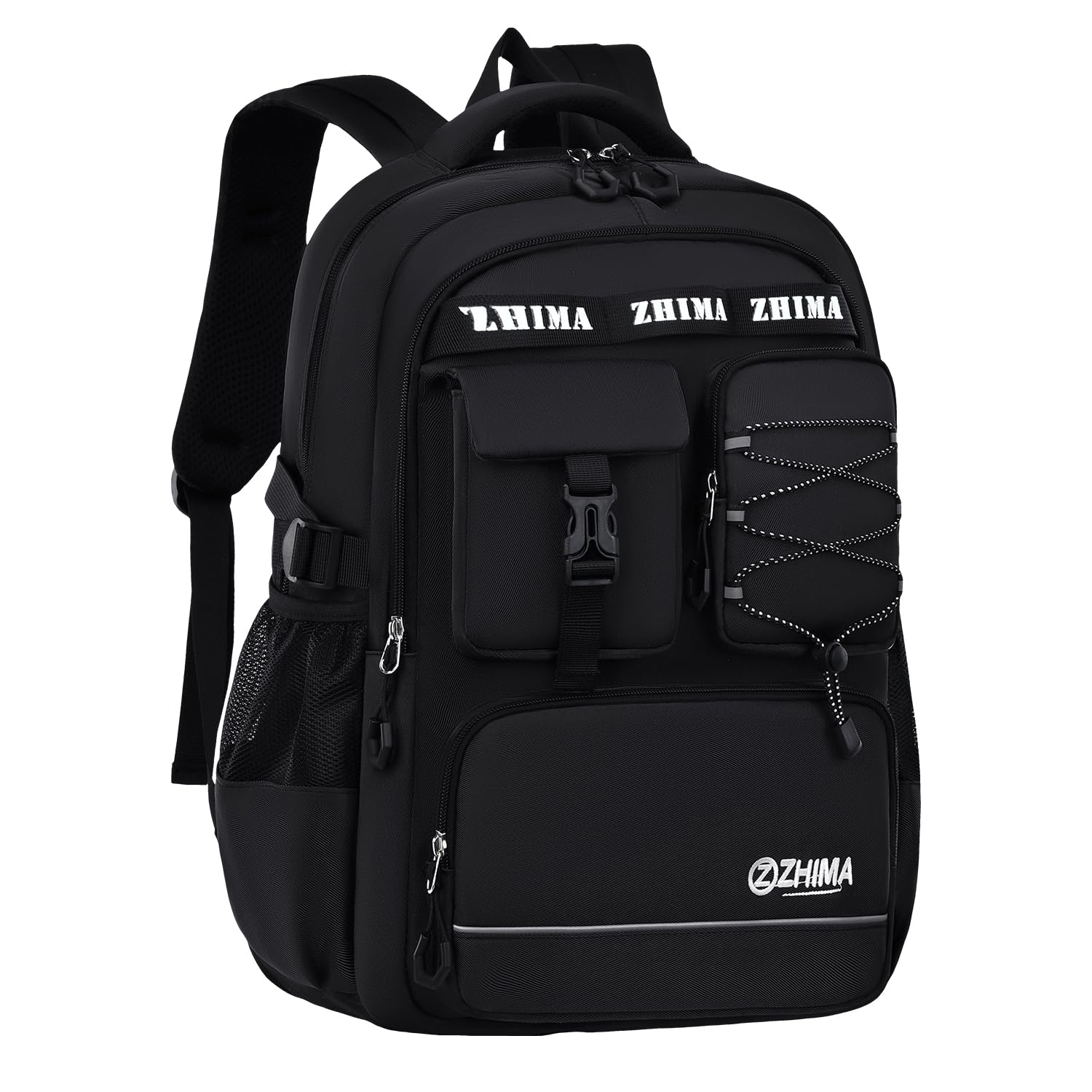 Amythe Zaino Scuola Ragazzi Teen 8 a 18 anni Grande Riflettente Liceo, Nero | Impermeabile Scomparto Laptop Viaggio Leggero Nero Daypack Multitasche Capiente Resistente per Scuola Escursione Tempo Libero
