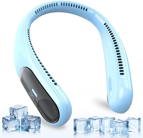 Miniatura 11 de Ventilador de cuello portátil, ventilador personal sin aspas, pantalla LED, 4 velocidades, recargable por USB de 6000 mAh, viento de enfriamiento