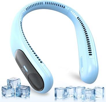 Portable Neck Fan, Personal Wearable Bladeless Fan for Outdoor Indoor, LED Display, 360 Cooling, 4-Speeds, 6000mAh USB Rechargeable, Birthday Gifts for Men Women Dad Mom Light blue