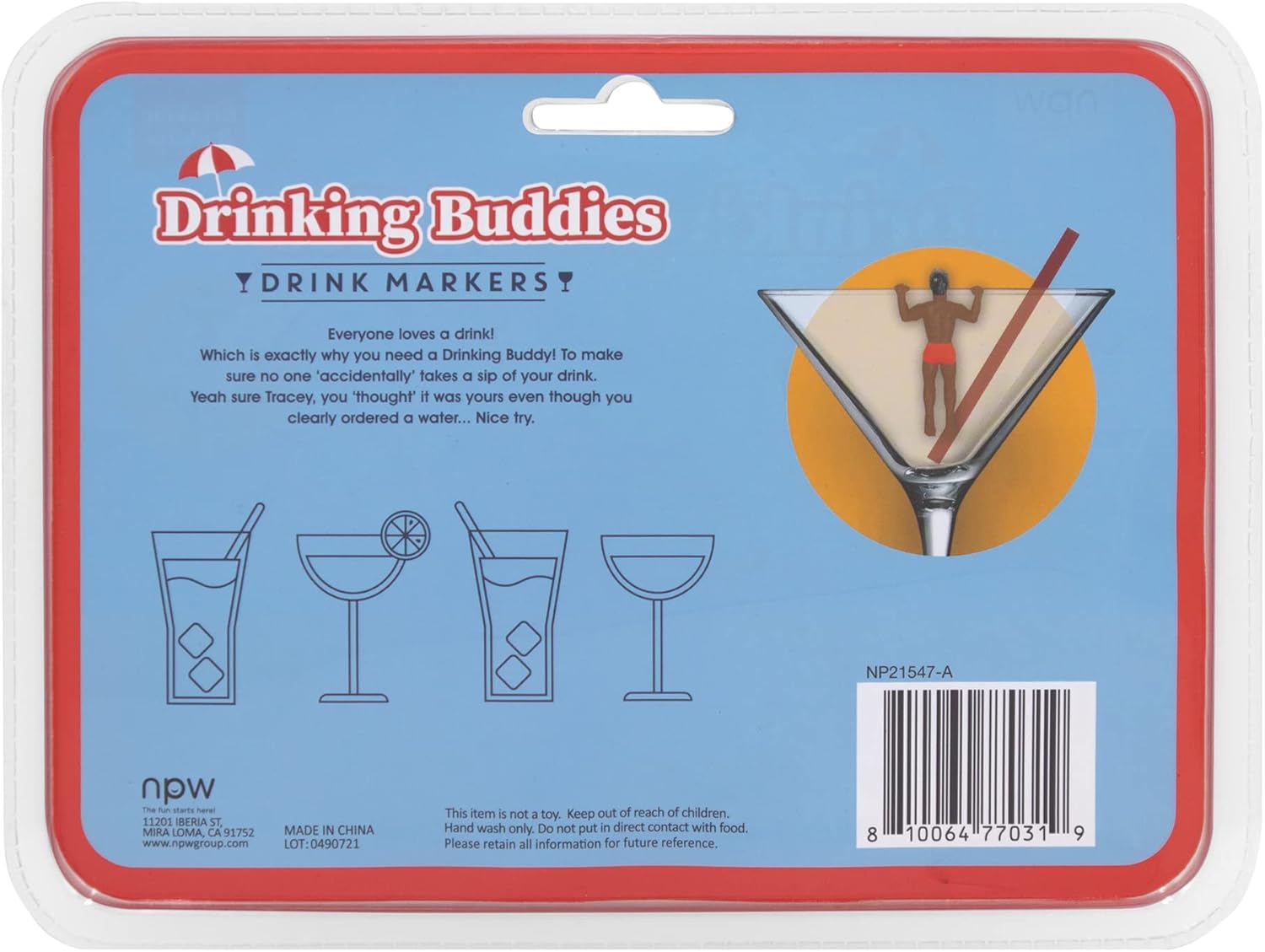 Drinking Buddies Cocktail/Wine Glass Markers count of 6