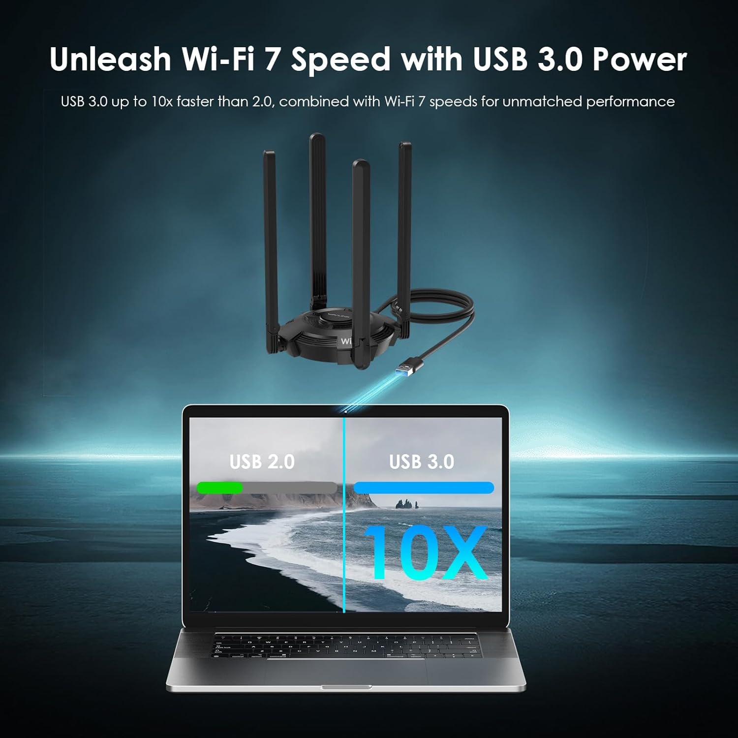 WAVLINK BE6500 USB WiFi 7 Adapter for Desktop PC, Tri-Band USB WiFi Adapter with 2.4GHz/5GHz/6GHz High Gain Antennas, WPA3, MLO & Multi-RU, MU-MIMO, OFDMA, 4K-QAM, Supports Windows 11/10 Only
