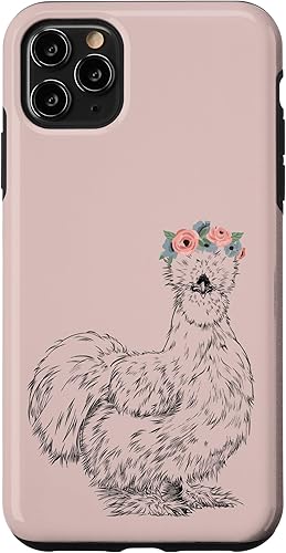 Funda para iPhone 11 Pro Max Silkie Chicken con diadema floral de animales de granja