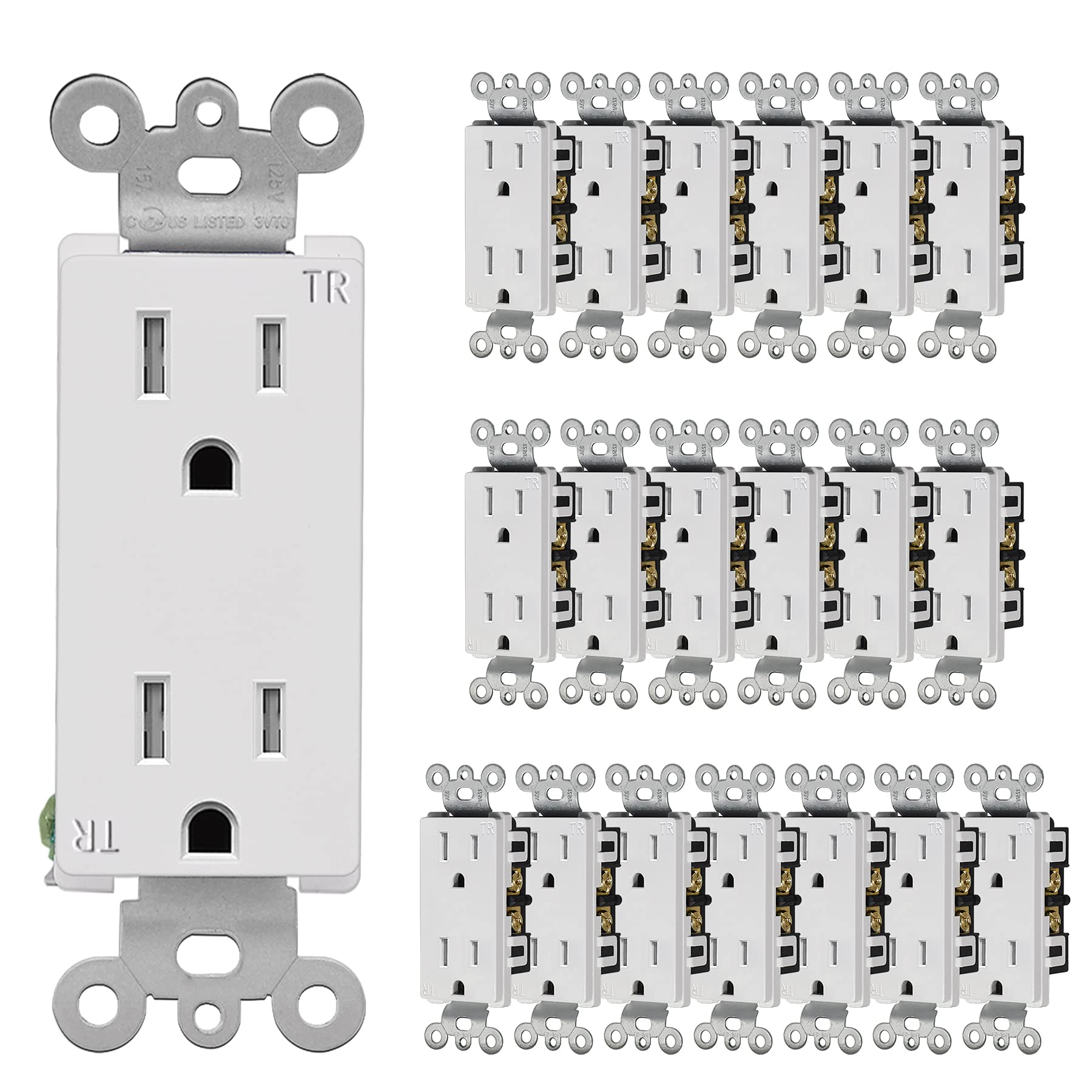CML 15 Amp Decorator Wall Receptacle Outlet, Child-Safe Tamper Resistant, Standard Electrical Outlets, 15A/125V, 2 Pole 3 Wire, UL Listed, 20 Pack, White