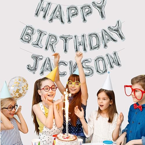 Miniatura 5 de TONIFUL 65 globos de letras de la A a la Z personalizados, globos plateados de feliz cumpleaños de 16 pulgadas y 2 juegos de globos de letras A-Z de