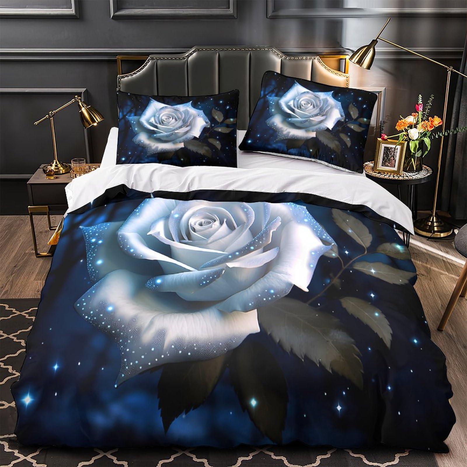Housse de couette 220x240 nuit étoilée parure de lit microfibre ultra douce 3D