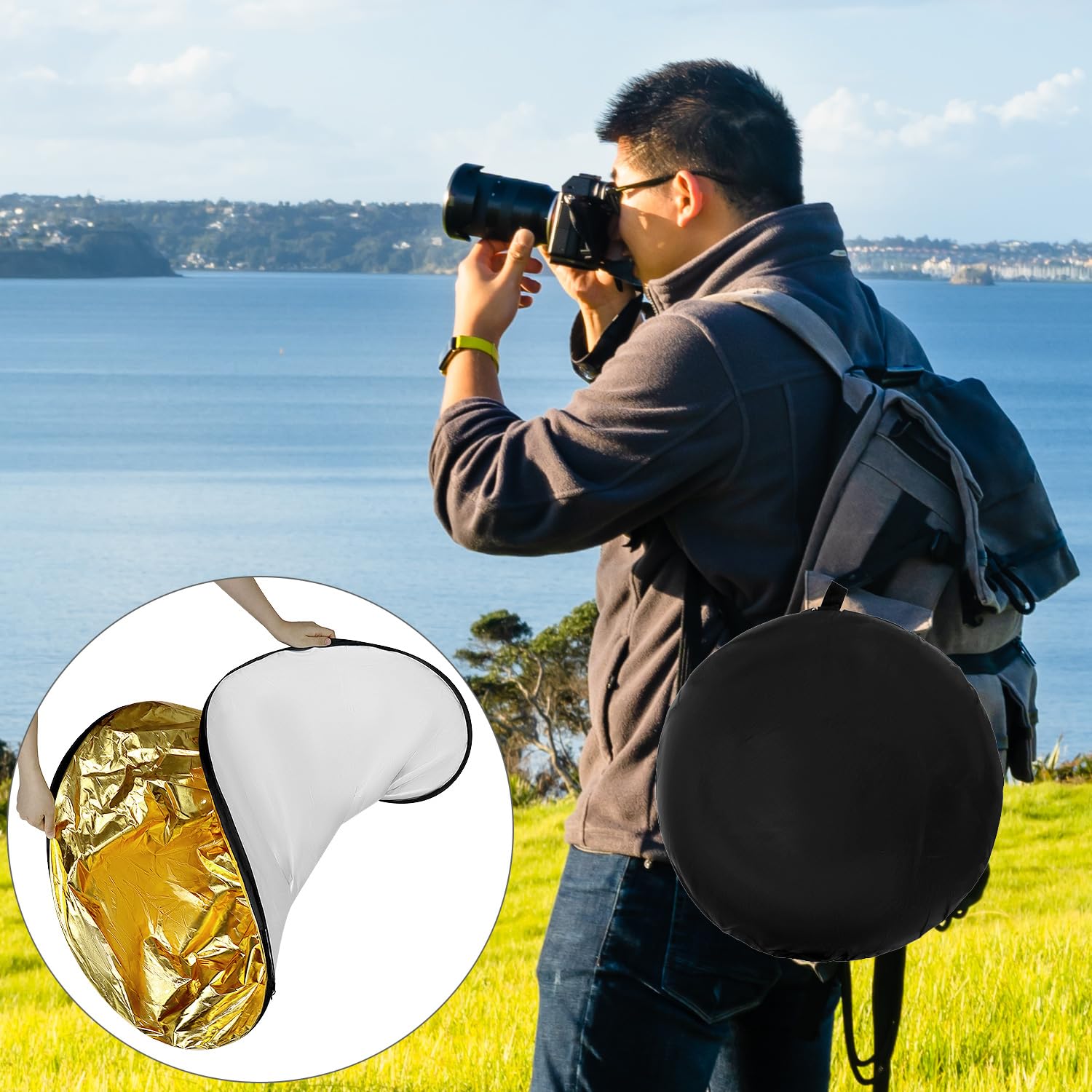 QWORK® 5 en 1 Réflecteur Pliable diffuseur 110 cm avec Sac de Transport - Idéal pour la Photographie en Studio et en extérieur