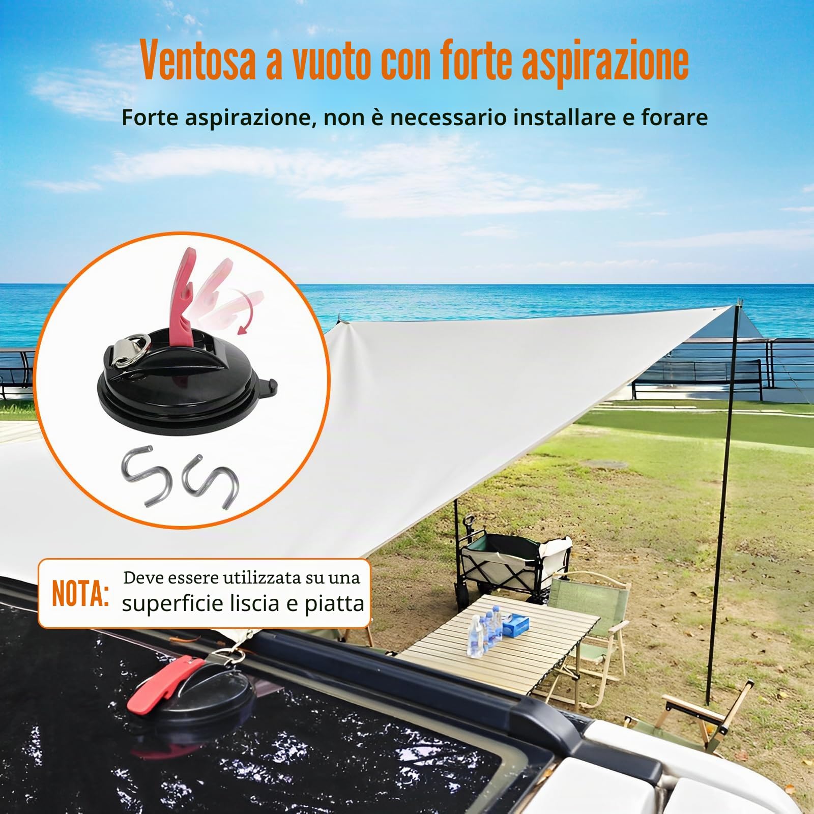 LIROPAU Motorhome Tarp, 4,3 x 2 m Tendalino Camper Impermeabile Tenda da Sole con 2 Pali per Tenda, 2 Ventose, 4 Corde Antivento, 4 Picchetti per per Camper Furgone Van, Roulotte