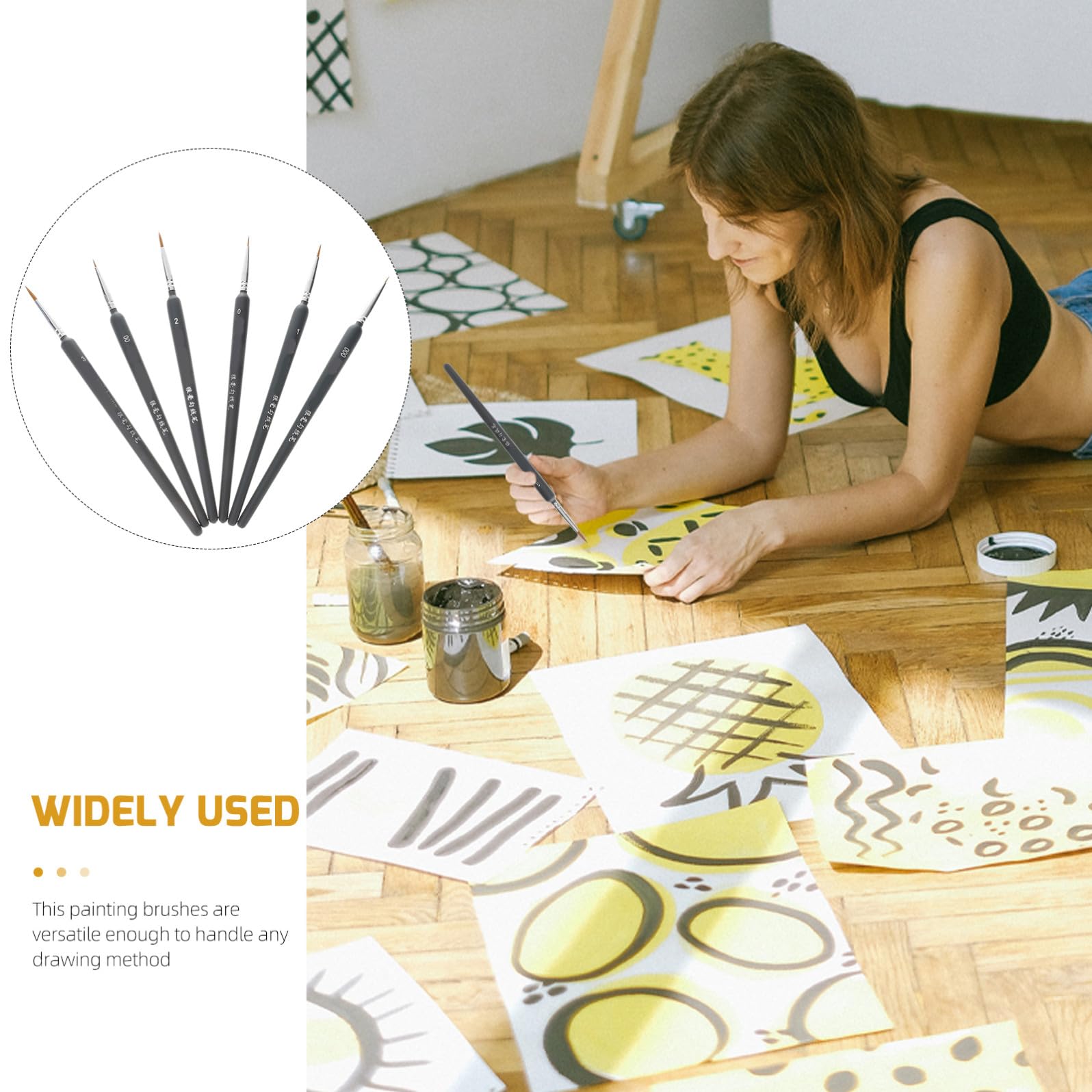 DOITOOL Set de 6 Pinceles de Acuarela y Óleo Pelo de Comadreja, Plumas de Dibujo Lineal Ligeras de Plástico para Estudiantes y Adultos