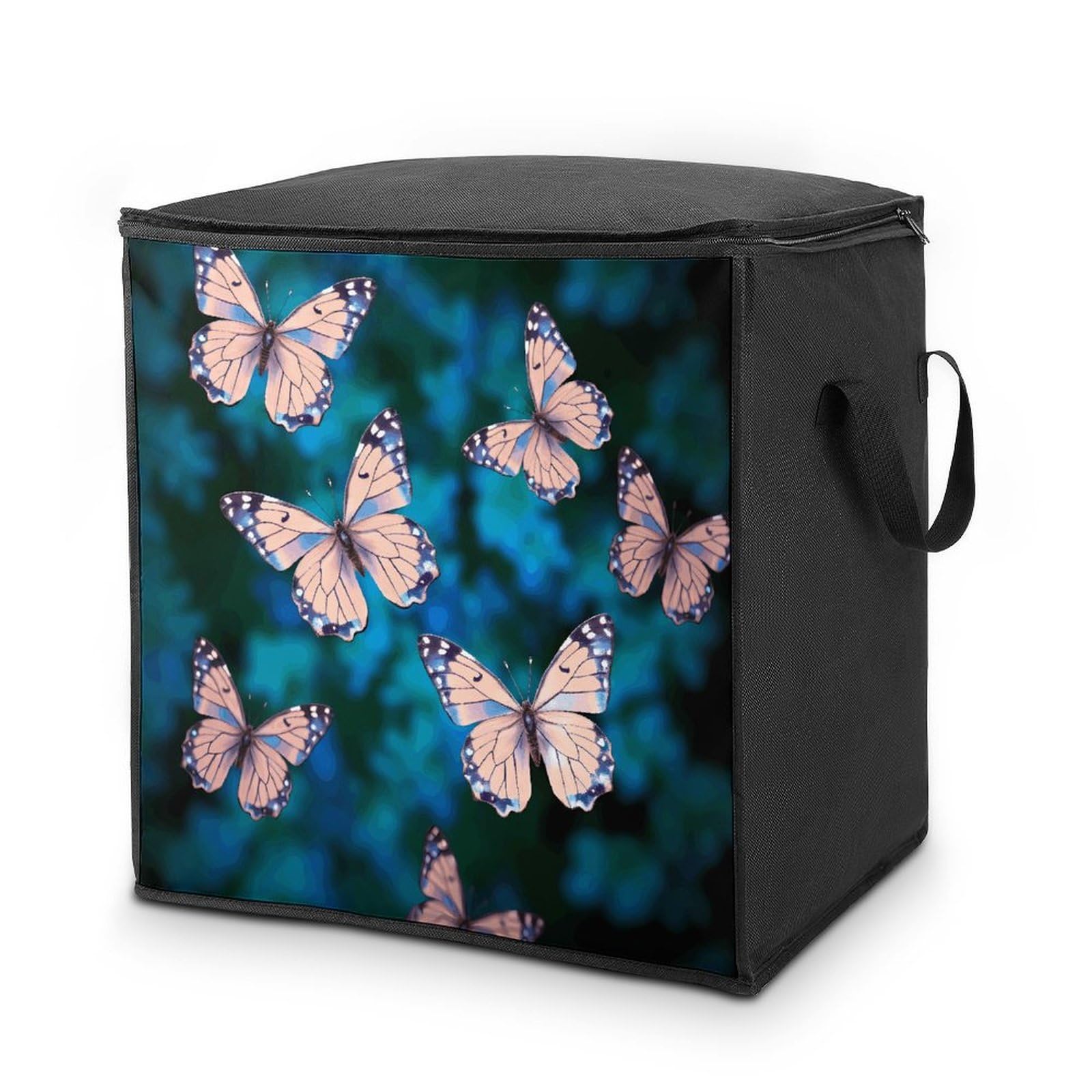 Cute Butterflies Storage Bag with Zippers And Handle Extra Large Bedding Comforter Storage Bag Foldable Blanket Storage Bags Fabric Moving Bags for Closet Organizer (70L)
