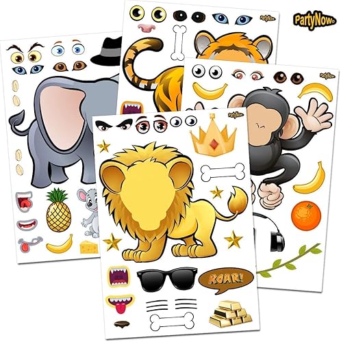 Miniatura 6 de 24 hojas de calcomanías de animales, gran zoológico, recuerdos de fiesta de cumpleaños con temática de safari, divertido proyecto de manualidades