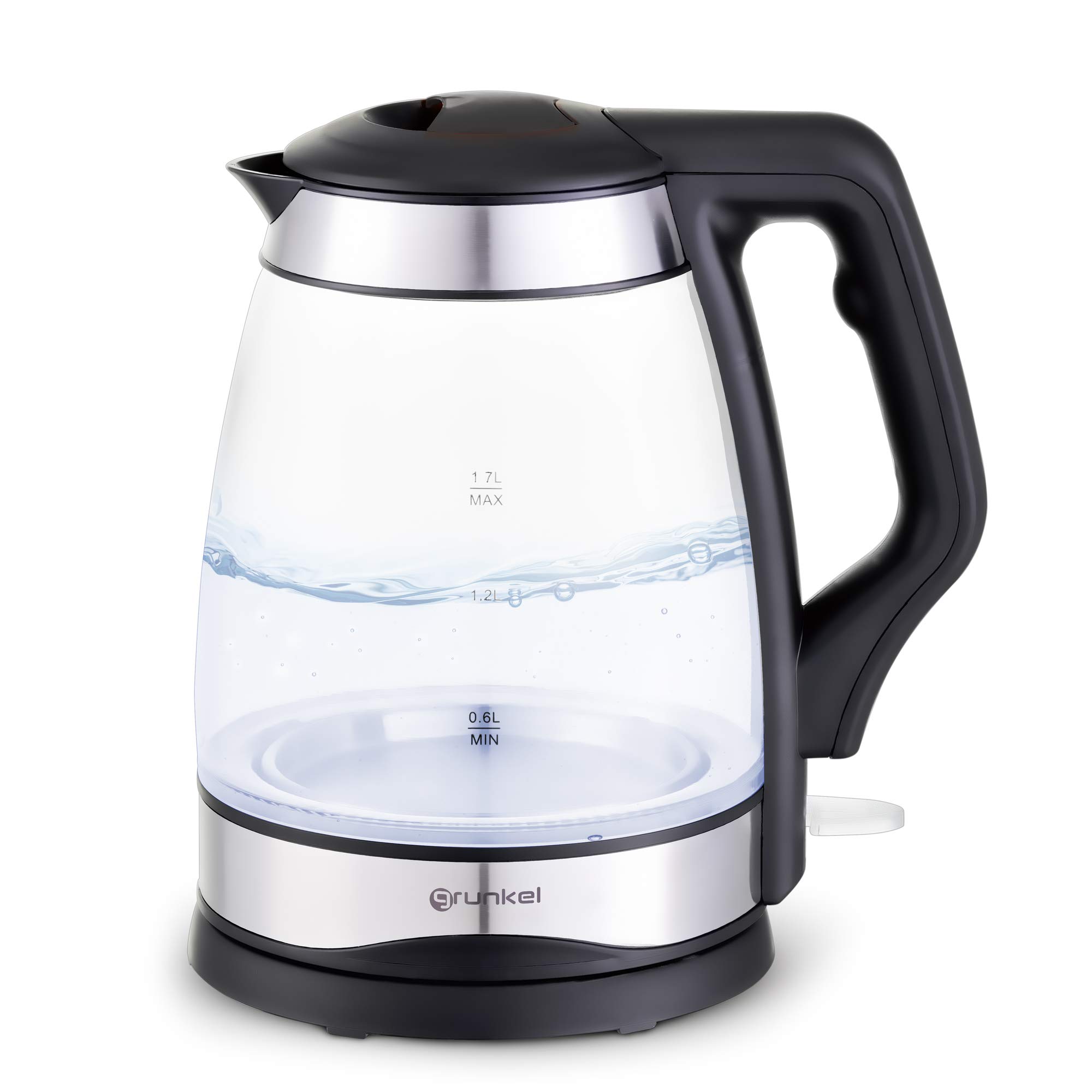 Grunkel - HV-16 CRISTAL - Hervidor Eléctrico de Agua, con Indicador de Acabado, con Potencia para Rápida Ebullición de Alta Velocidad, incluye un Filtro en boca. Libre de BPA - 1.7 Litros