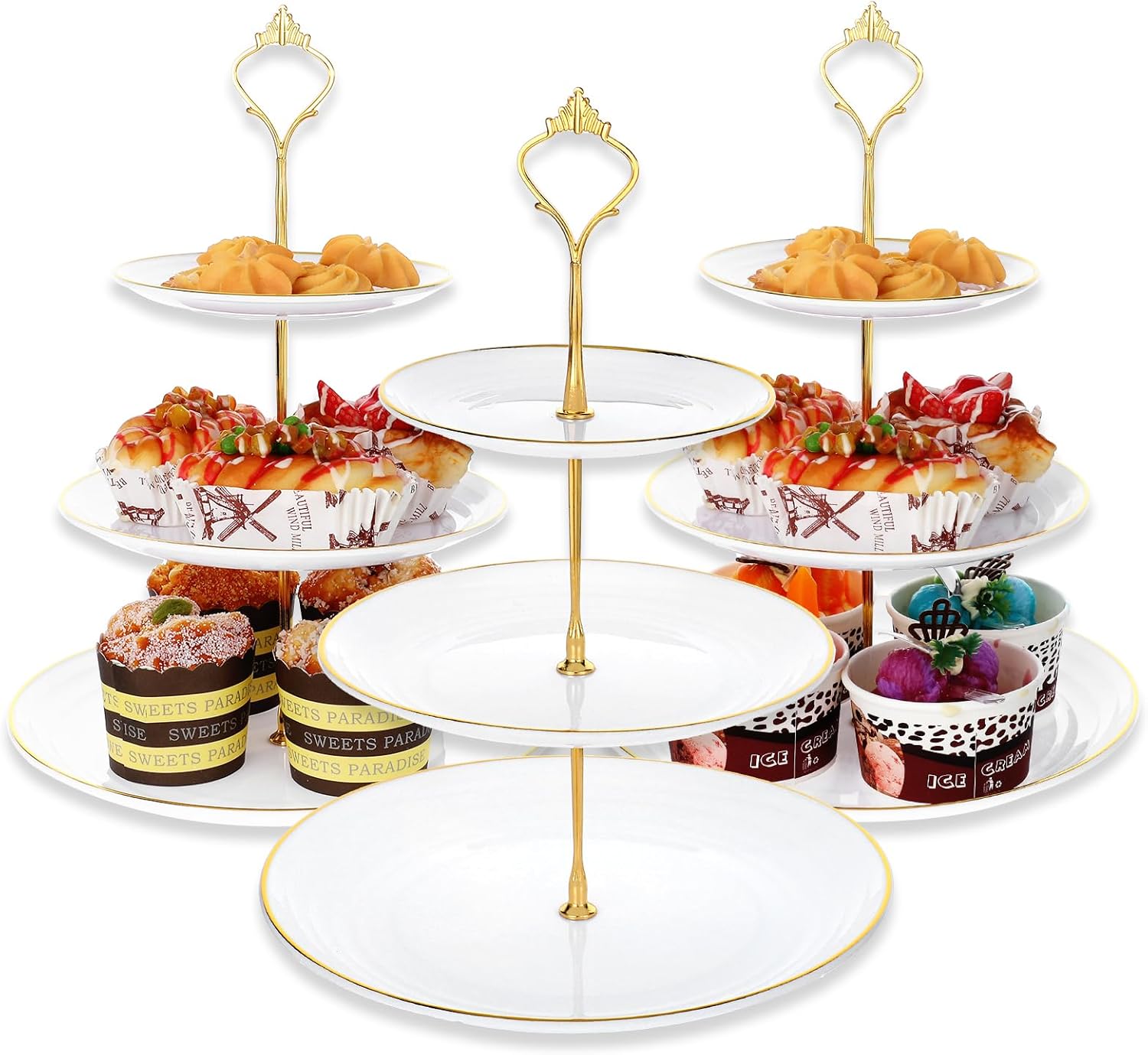 3 Pack Tiered Cupcake Stand, Plastic Cupcake Stand Tower, 3 Tier Round Shape Dessert Serving Tray, White Cookie Candy Buffet Stand for Tea Party, Baby Shower, Wedding, Birthday, Christmas