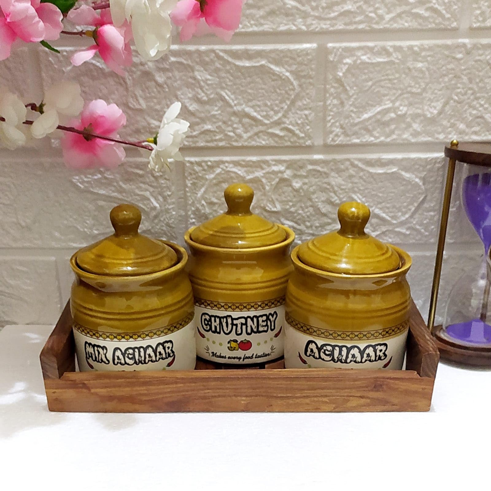 Buy Aav World Ceramic Handmade Pickle AND CHUTNEY Jar Set with Lid