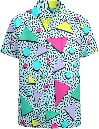 Artsadd 80s Outfit for Men Hawaiian Shirt Button Down