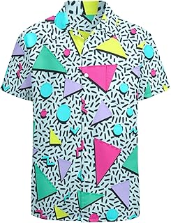 Artsadd 80s 90s Outfit for Men Hawaiian Shirt Button Down Short Sleeve Big and