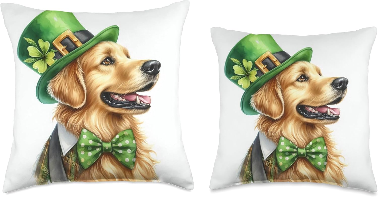 Funny Golden Retriever Dog St Patrick's Saint Patrick's Day Throw Pillow