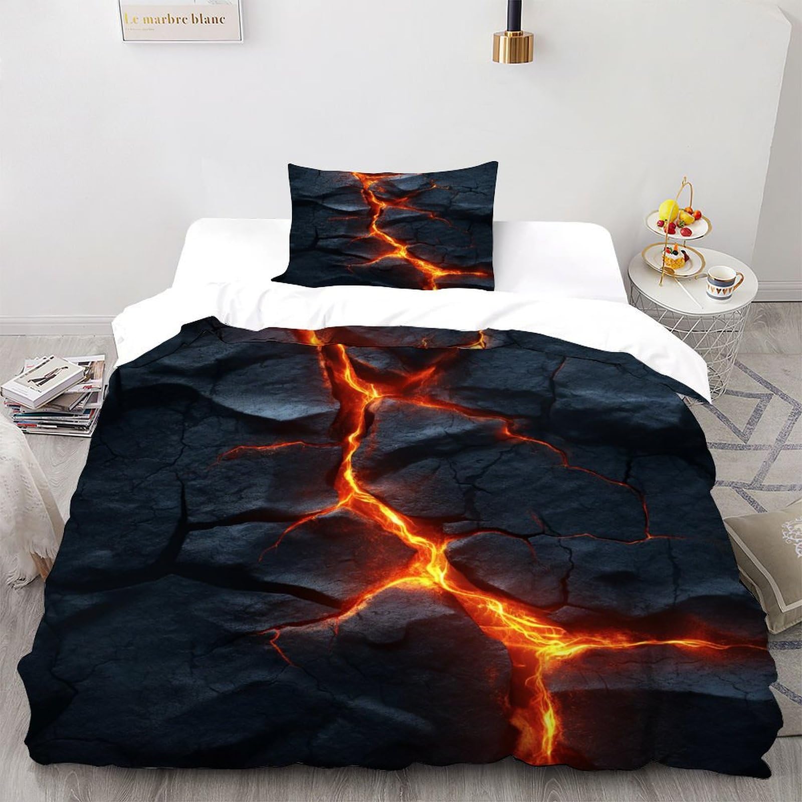 LumeNest Lava Bedding Set 3D Digital Printing Duvet Cover Set Chic Breathable Comforter Cover Girl Woman with Pillow Single（135x200cm）