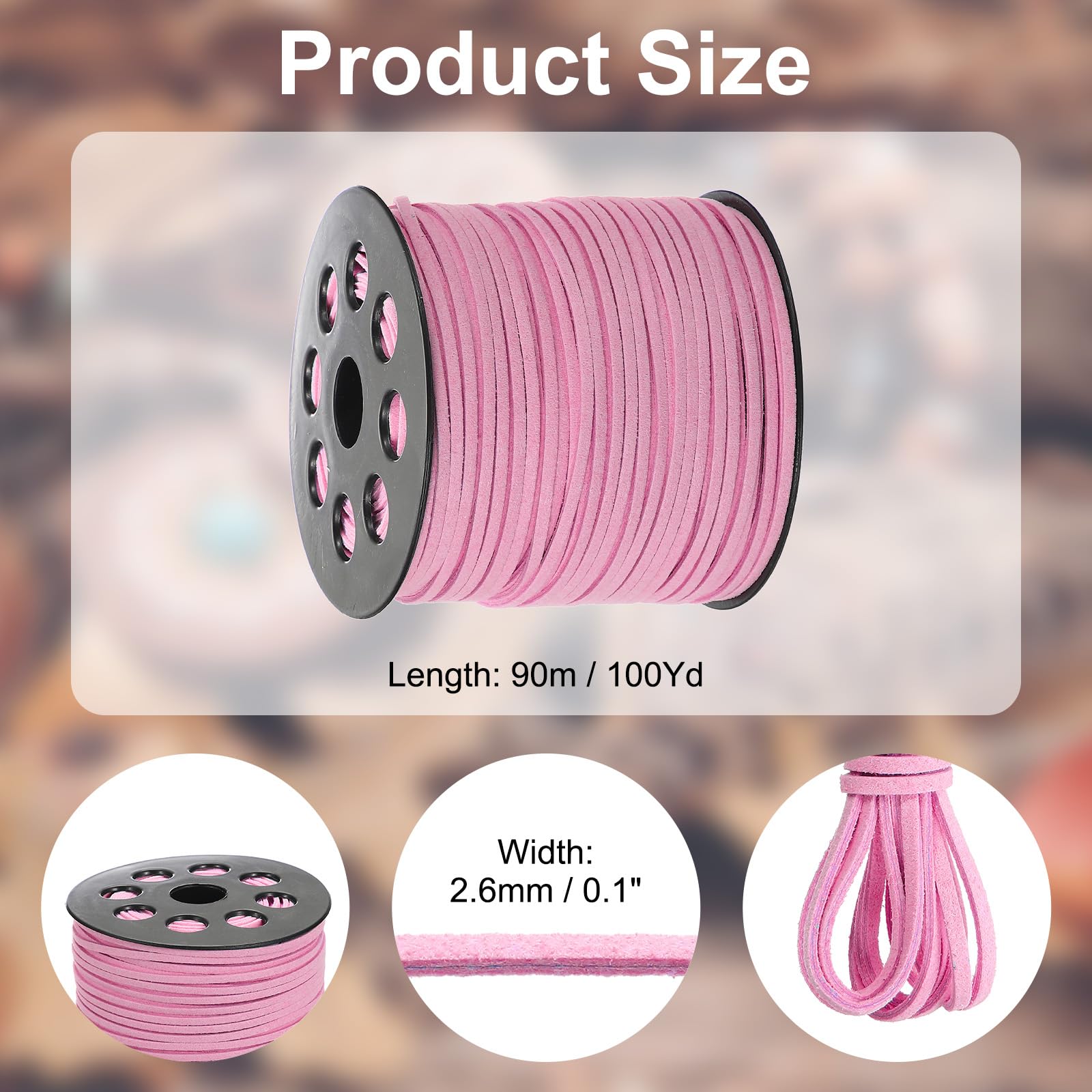 PATIKIL 100 Yards x 2.6mm Faux Suede Leather Cord, Leather Lace String for Bracelet Necklace Beading Making DIY Crafts, Rouge Pink - Image 2