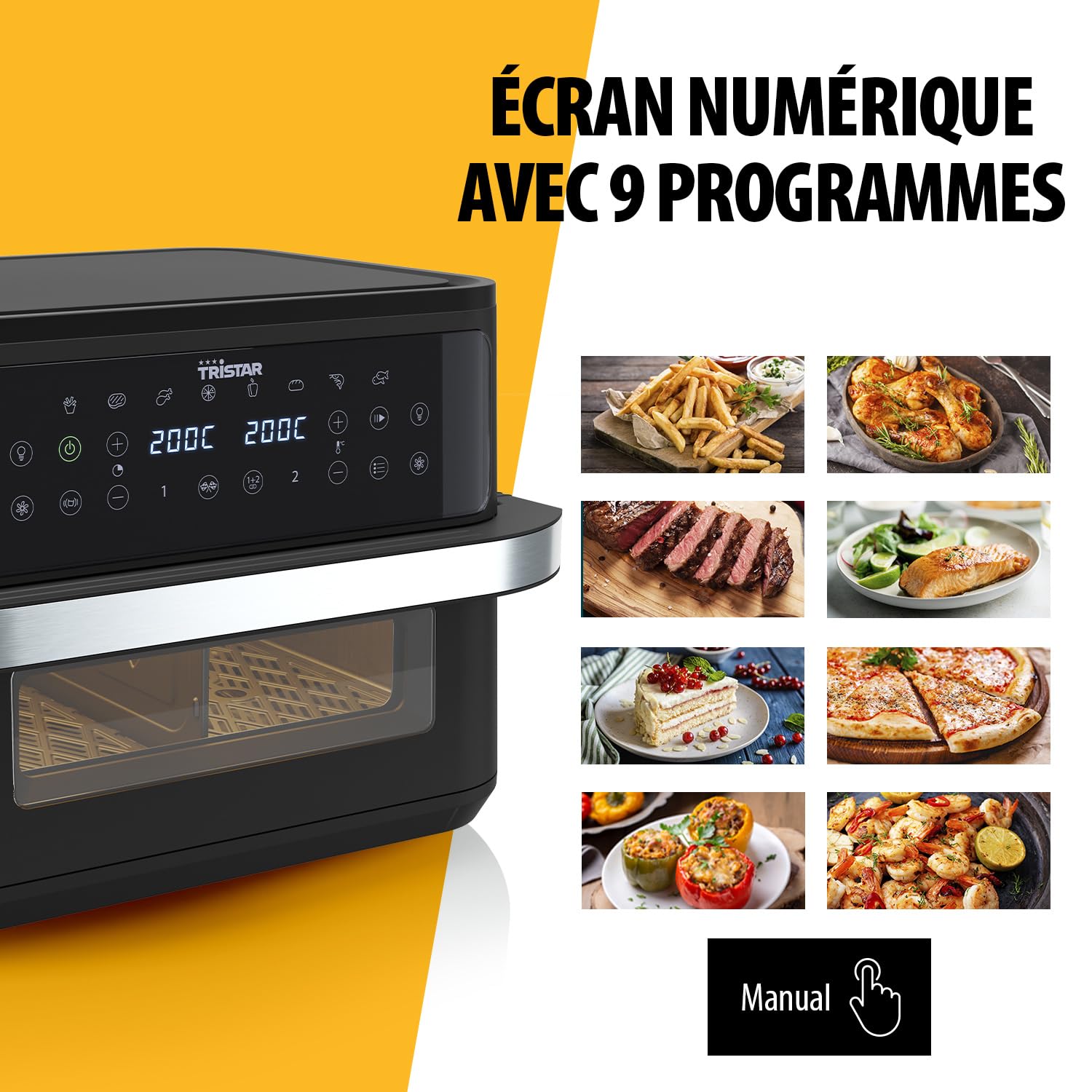Tristar Friteuse Sans Huile Dualzone Flex, 10 L, 2800 W, 8 Programmes, Écran Digital, Cuisson Sans Huile, Arrêt Automatique, Revêtement Antiadhésif, Pièces Lavables, FR-9432, Noir