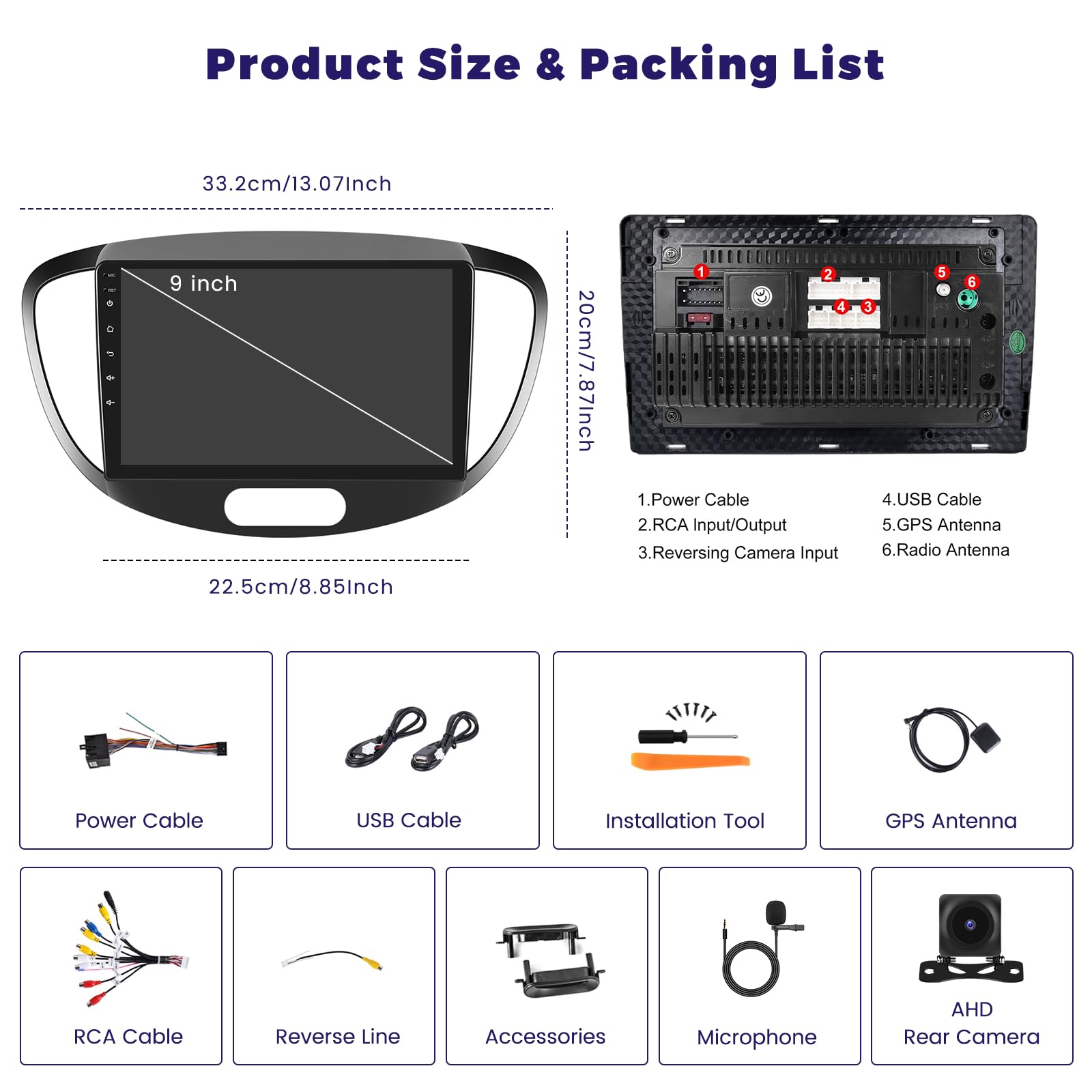 8 Core 4G+64G Hikity Android 15 Radio de Coche para Hyundai I10 2007-2013 con Carplay Android Auto, 9 Pulgadas IPS de Pantalla Táctil con GPS Bluetooth WiFi FM/RDS DSP Cámara Trasera