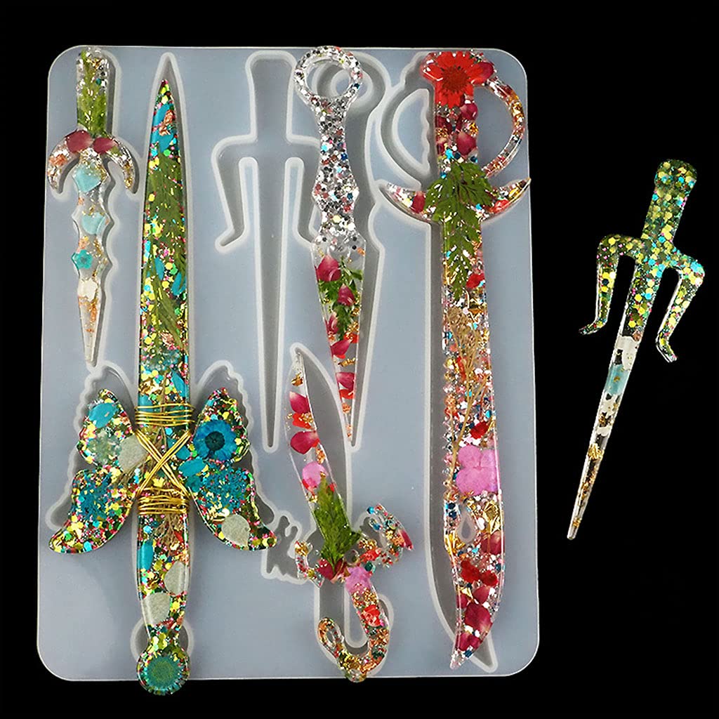 Gergxi Silicone Molds,Dagger Epoxy Resin Mold Jewelry Pendant Silicone Mould DIY Crafts Keychain Mold,Transparent