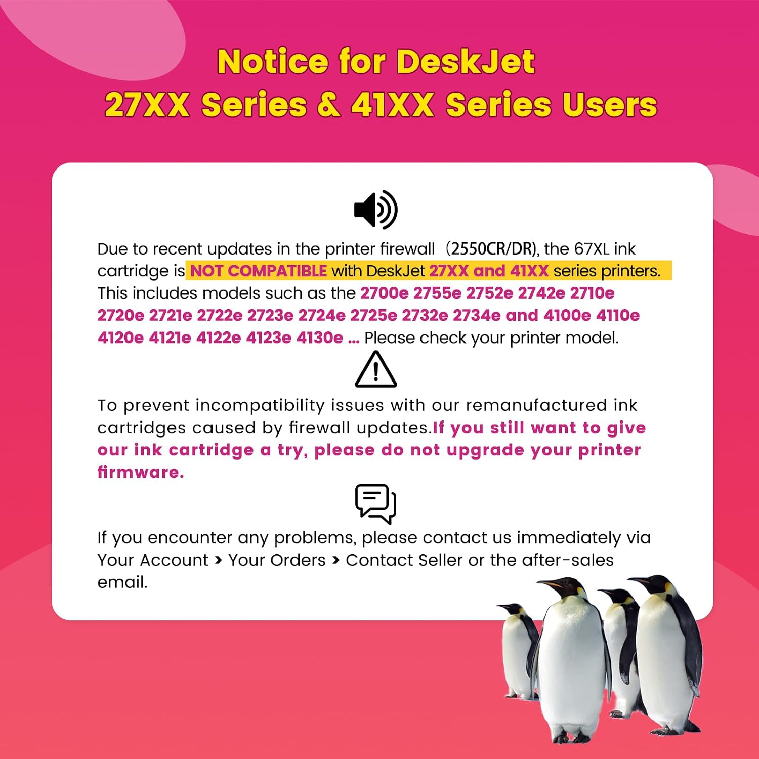 Penguin 67XL Black Ink Cartridges for HP Ink 67 XL for Deskjet 4200e 4258e 2800e 4227e 2820e 2852e 2855e 2842e 2827e 4255e Printers 2 Black for HP Printer Ink HP67XL 2 Pack