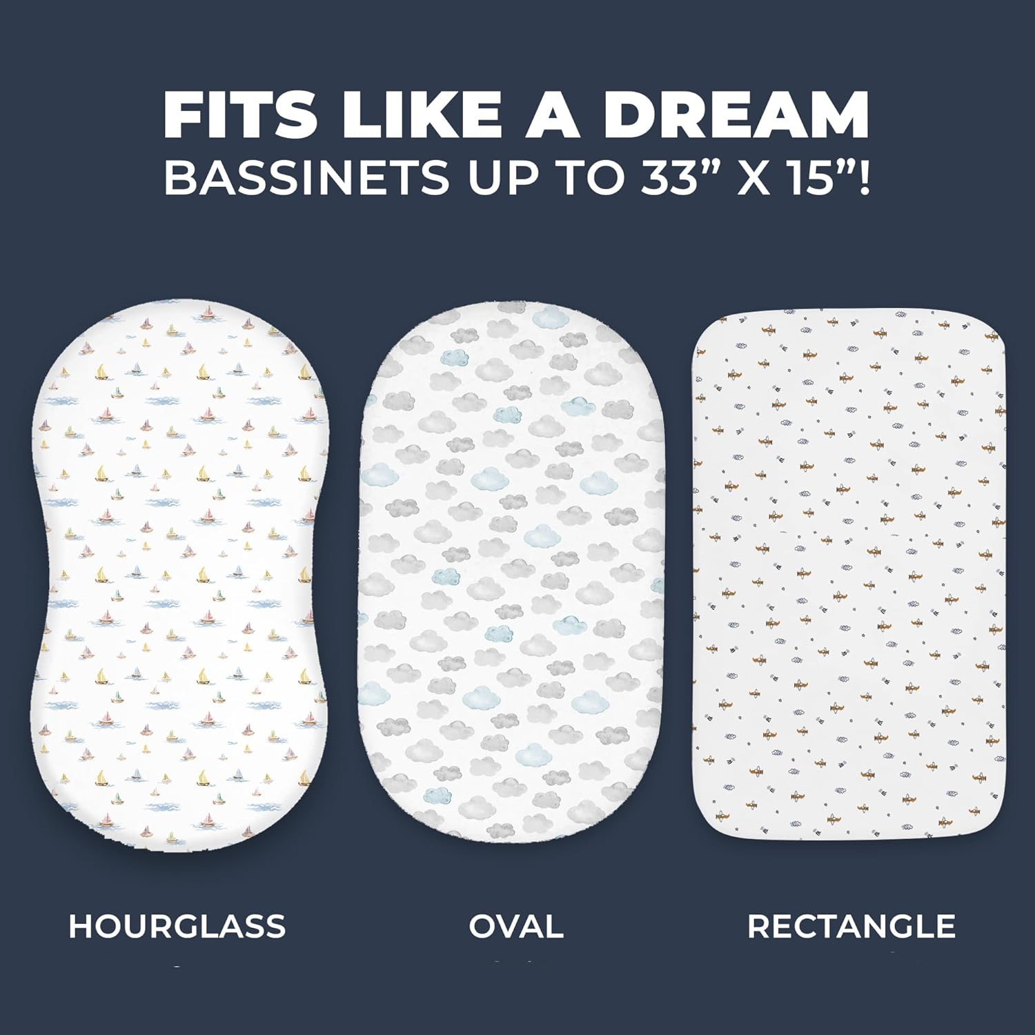 100% Organic Cotton Bassinet Sheets (4 Pack) – Ideal for Uppababy Bassinet Mattress – GOTS Certified – 360° Double Elastic Fitted Sheets – Percale Weave Sheets Soften with Each Wash (33"x15")