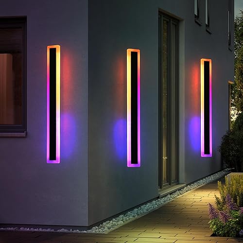 Miniatura 6 de Moderna lámpara para exteriores, lámpara de pared RGB moderna de 39 pulgadas, 10% a 100% regulable con función de memoria, luces largas para porche