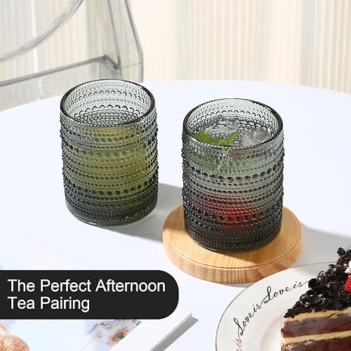 Miniatura 6 de Juego de 6 vasos de vidrio vintage para beber, 12 onzas, vaso de agua gris en relieve, para cerveza, cóctel, whisky, jugo y varias bebidas mixtas, 1