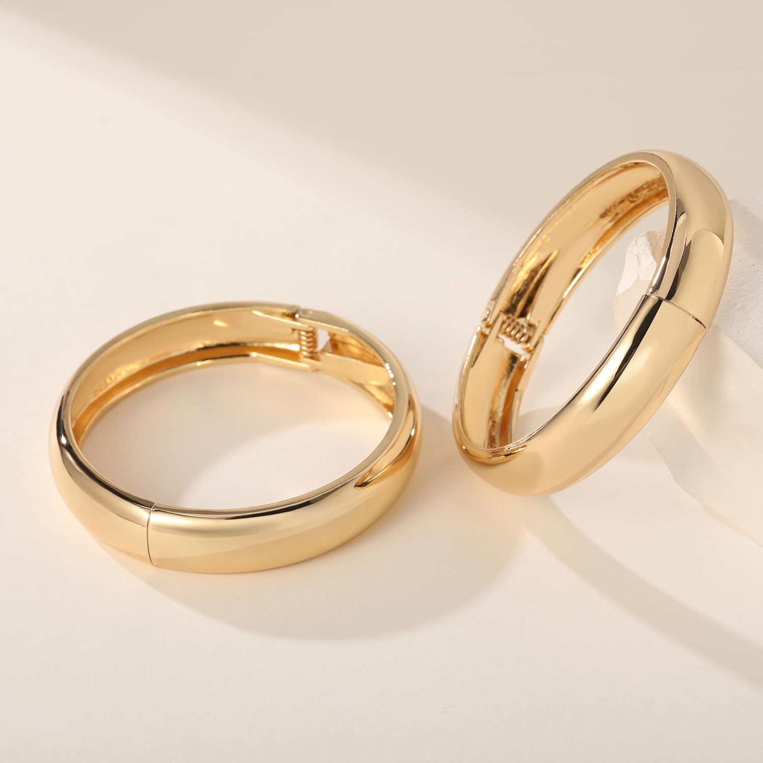 Valentines Day Gifts for Her, Gold Bangles Bracelets for Women Chunky Gold Cuff Bracelet Set 2PCS Trendy Bracelet for Women Irregular Cuff Hinged Wide 14K Gold Plated Bracelet - Image 3