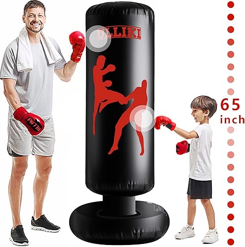 Miniatura 2 de ULLIKI Saco de boxeo de 65 pulgadas para adultos y niños con guantes, bolsa de boxeo pesada independiente, equipo de entrenamiento de boxeo