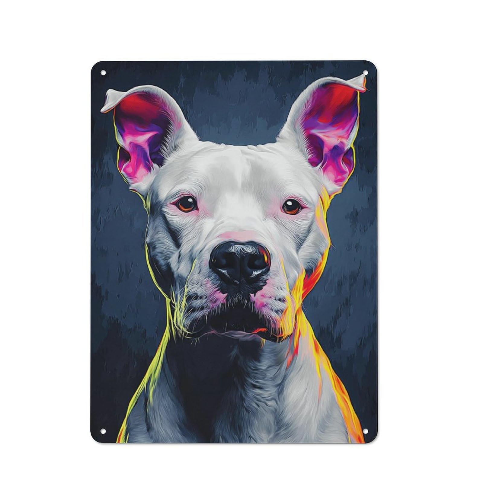 Junmoney Vibrant Neon Dog Portrait Artwork For Lounge Or Reading Corner, Vintage Tin Sign 40X30cm, Seasonal Metal Wall Decor For Winter Interiors