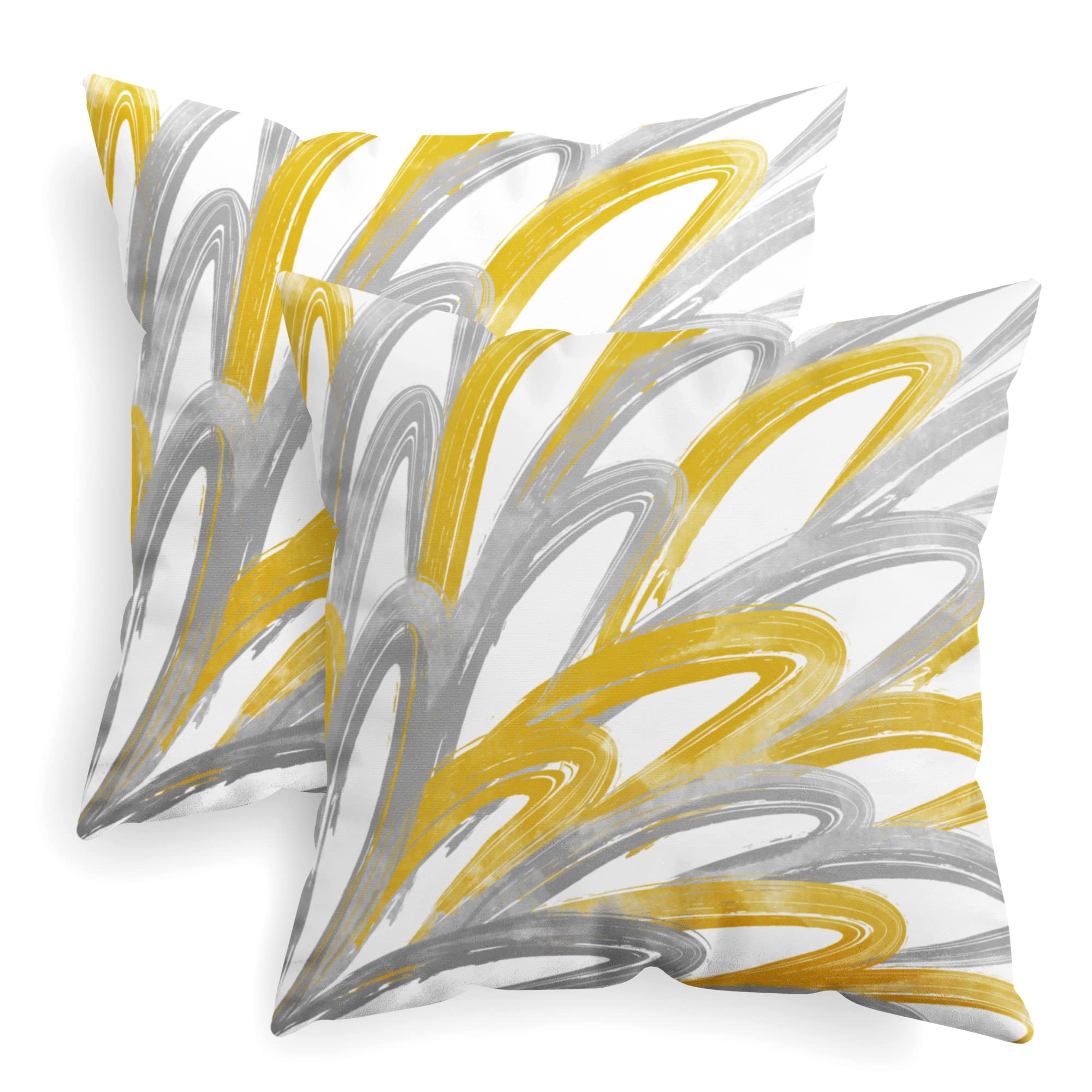 CaliTime Throw Pillow Cases Pack of 2 Cozy Fleece Two-Tone Abstract Feather Decorative Cushion Covers for Couch Bed Sofa Farmhouse Decoration 45cm X 45cm Golden Gray