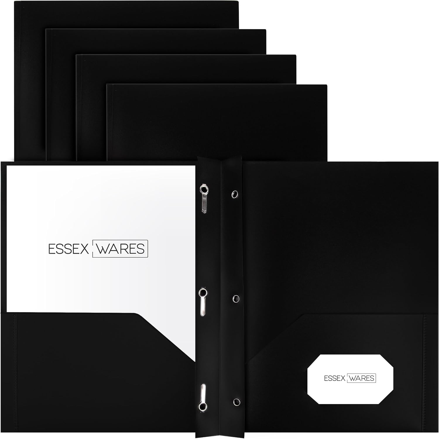 Essex Wares 5 Pack, Three Prong Folder Black, 11.5" x