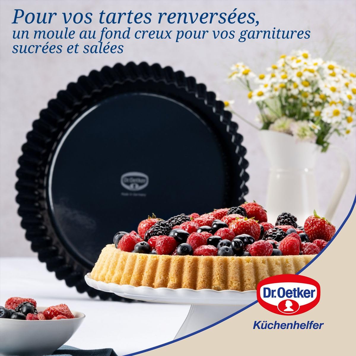 Dr Oetker 2370 Moule à Tarte, Moule à Gâteau, Moule à Gâteau Rond, Tôle d'Acier Emaillée, Bleu Nuit, 28 x 3,5 cm, 11.22 x 12.01 x 1.77 inches