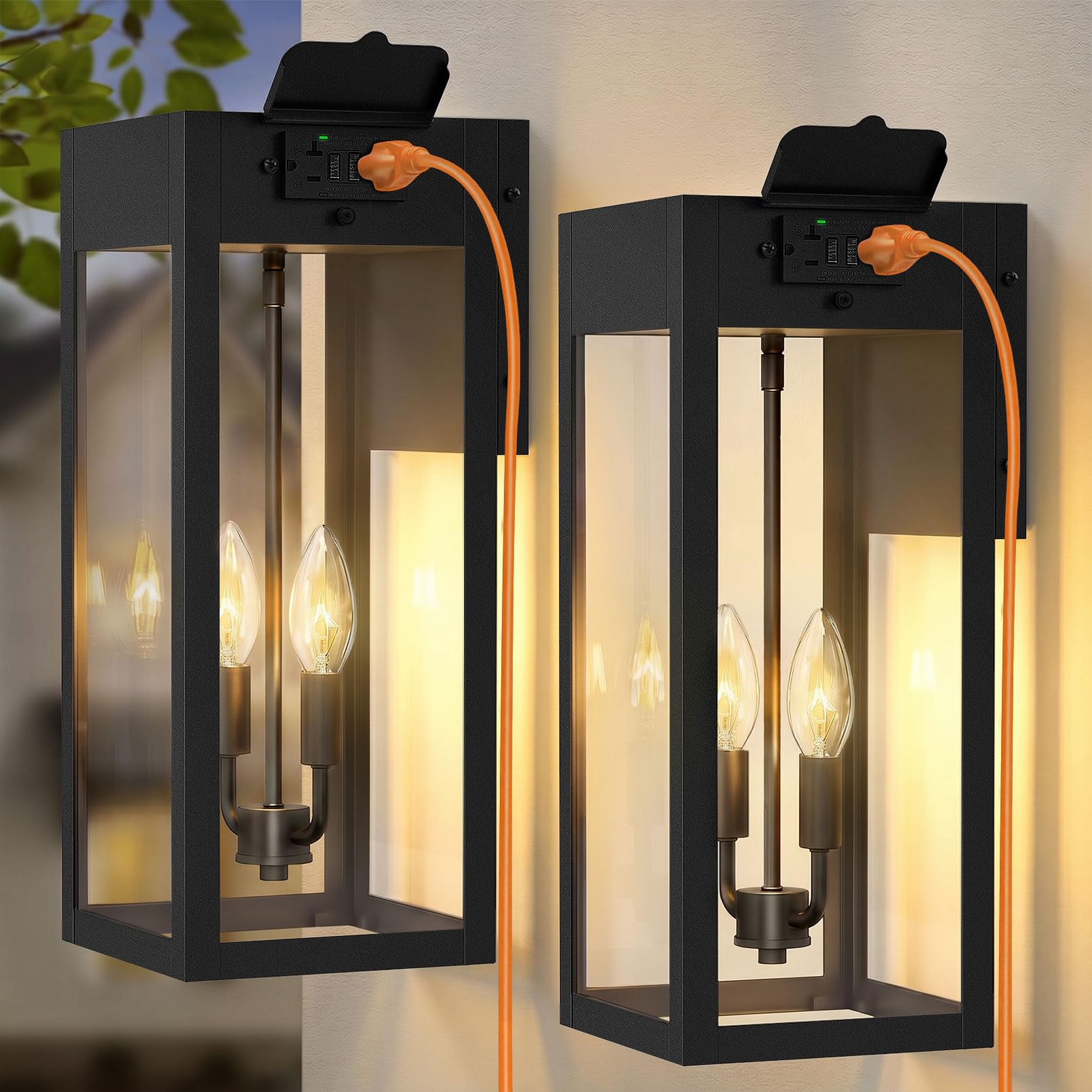 Photo 1 of OYKYOHEI 2-Pack Porch Lights with GFCI Outlet - 17.87" Black